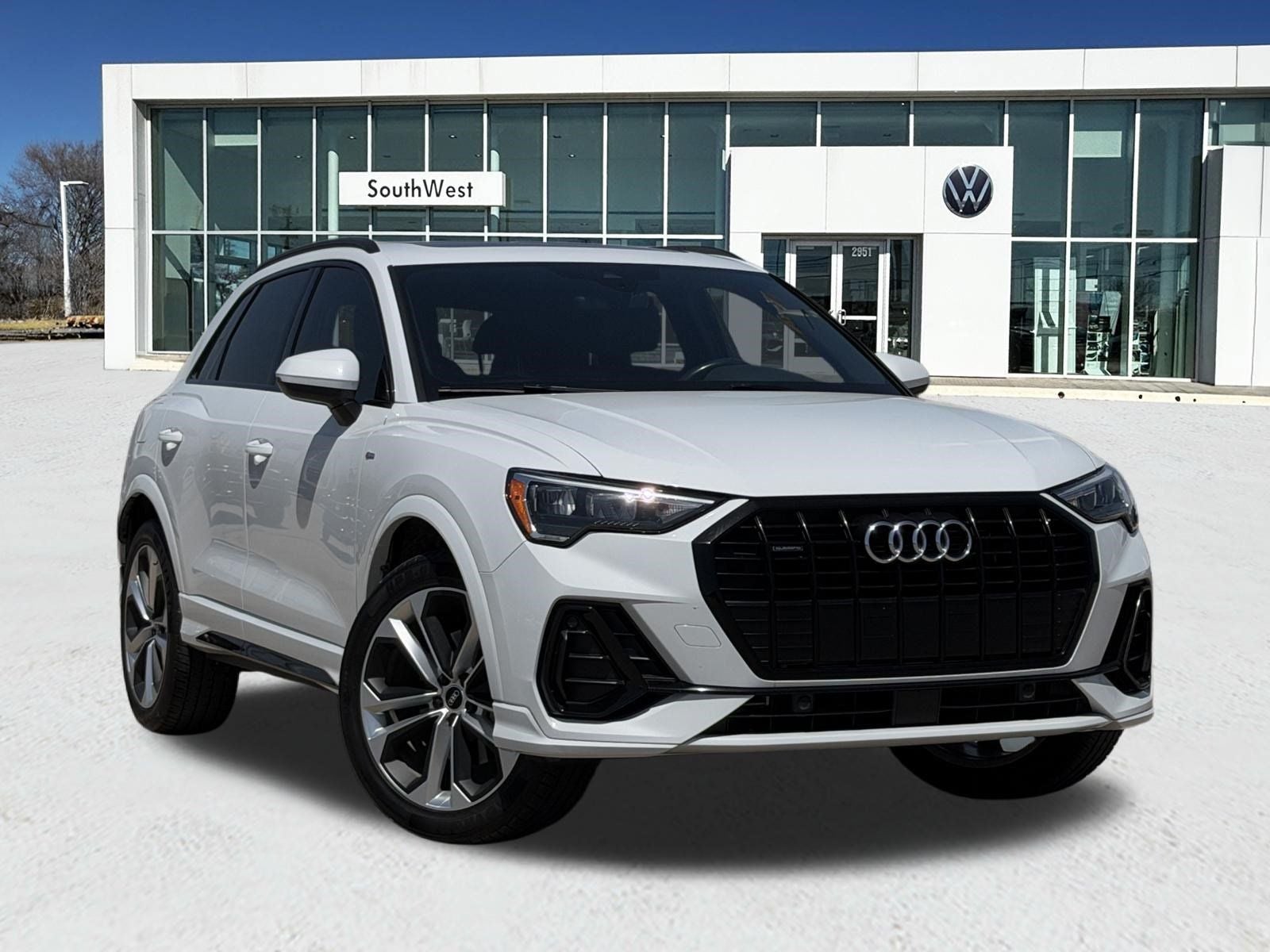 2021 Audi Q3 Premium S Line quattro in Glacier White Metallic — front three-quarter view