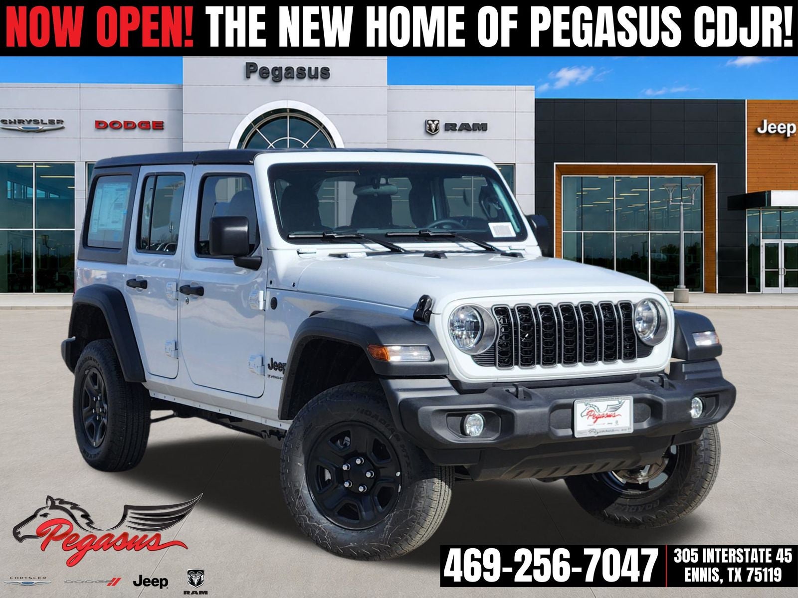 2026 Jeep Wrangler WRANGLER 4-DOOR SPORT in Bright White Clear-Coat Exterior Paint — front three-quarter view