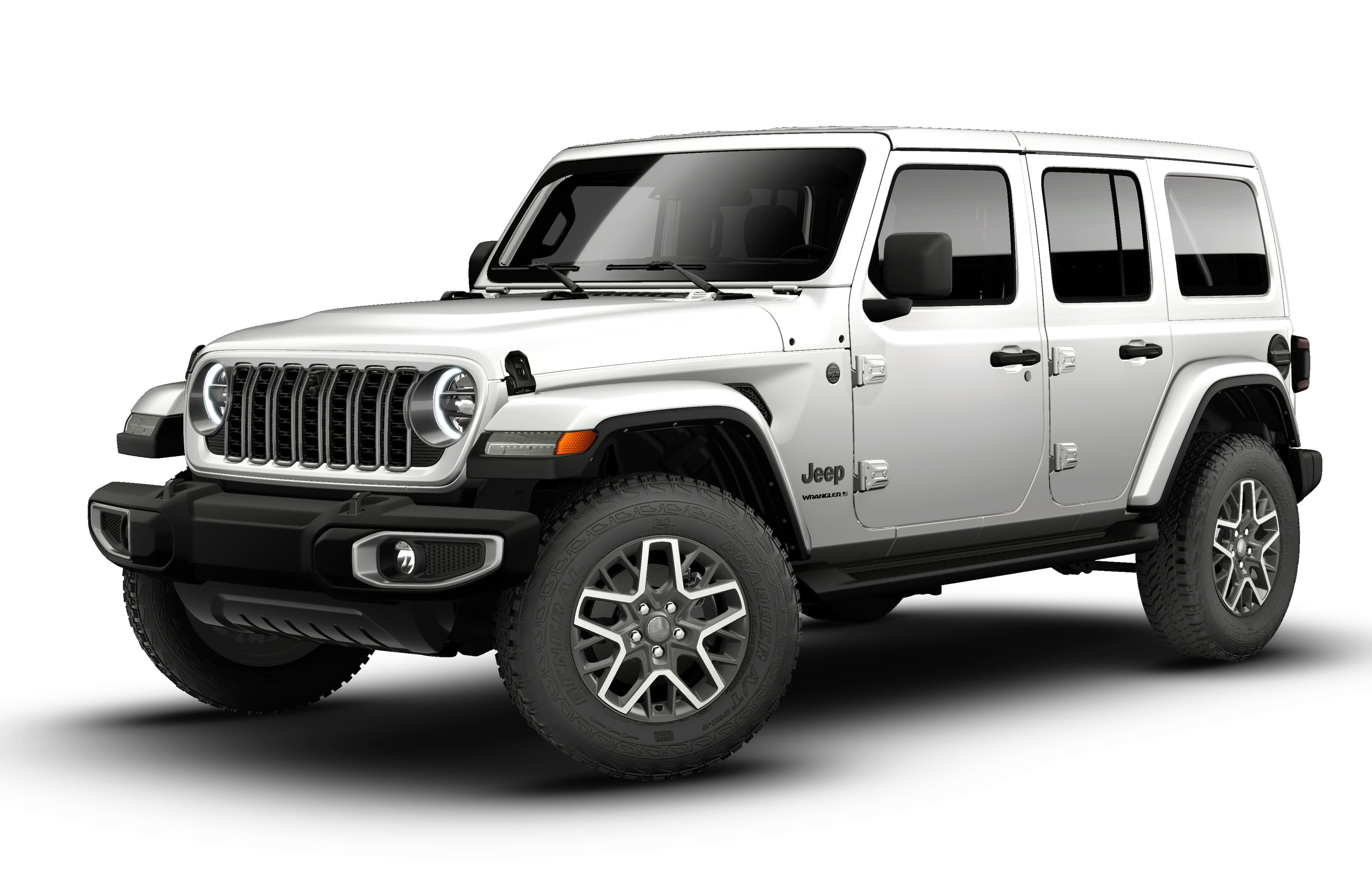 2026 Jeep Wrangler WRANGLER 4-DOOR SAHARA in Bright White Clear-Coat Exterior Paint — front three-quarter view
