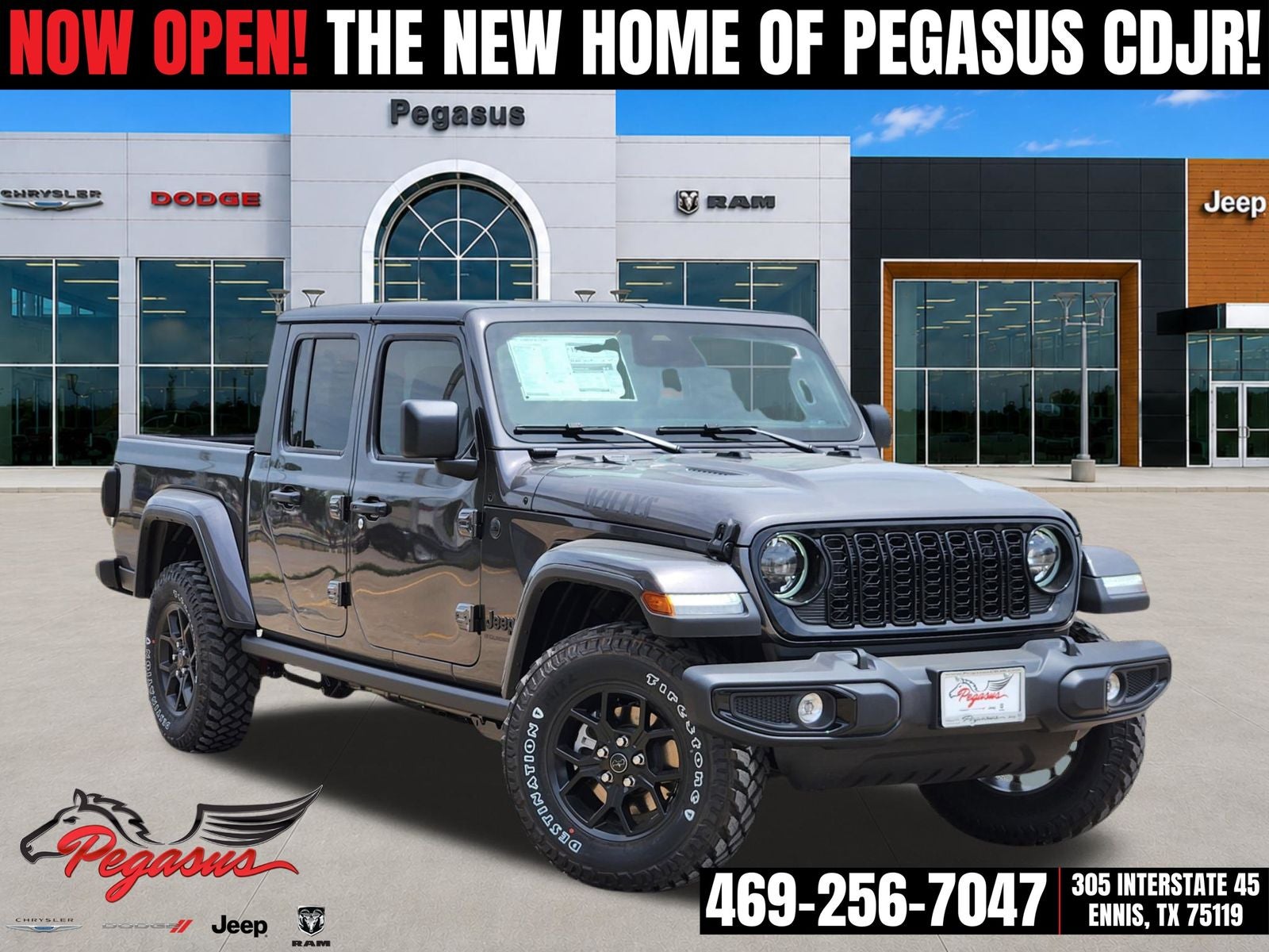 2026 Jeep Gladiator GLADIATOR WILLYS 4X4 in Granite Crystal Metallic Clear-Coat Exterior Paint — front three-quarter view