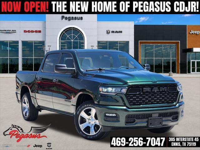 2026 RAM Ram 1500 RAM 1500 EXPRESS CREW CAB 4X2 5'7' BOX in Serrano-Green Metallic Exterior Paint — front three-quarter view