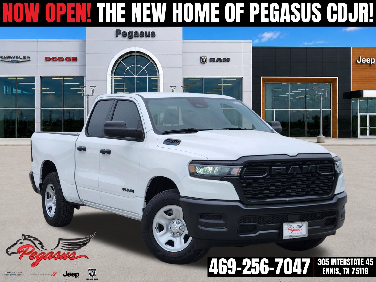 2026 RAM Ram 1500 RAM 1500 TRADESMAN QUAD CAB 4X2 6'4' BOX in Bright White Clear-Coat Exterior Paint — front three-quarter view