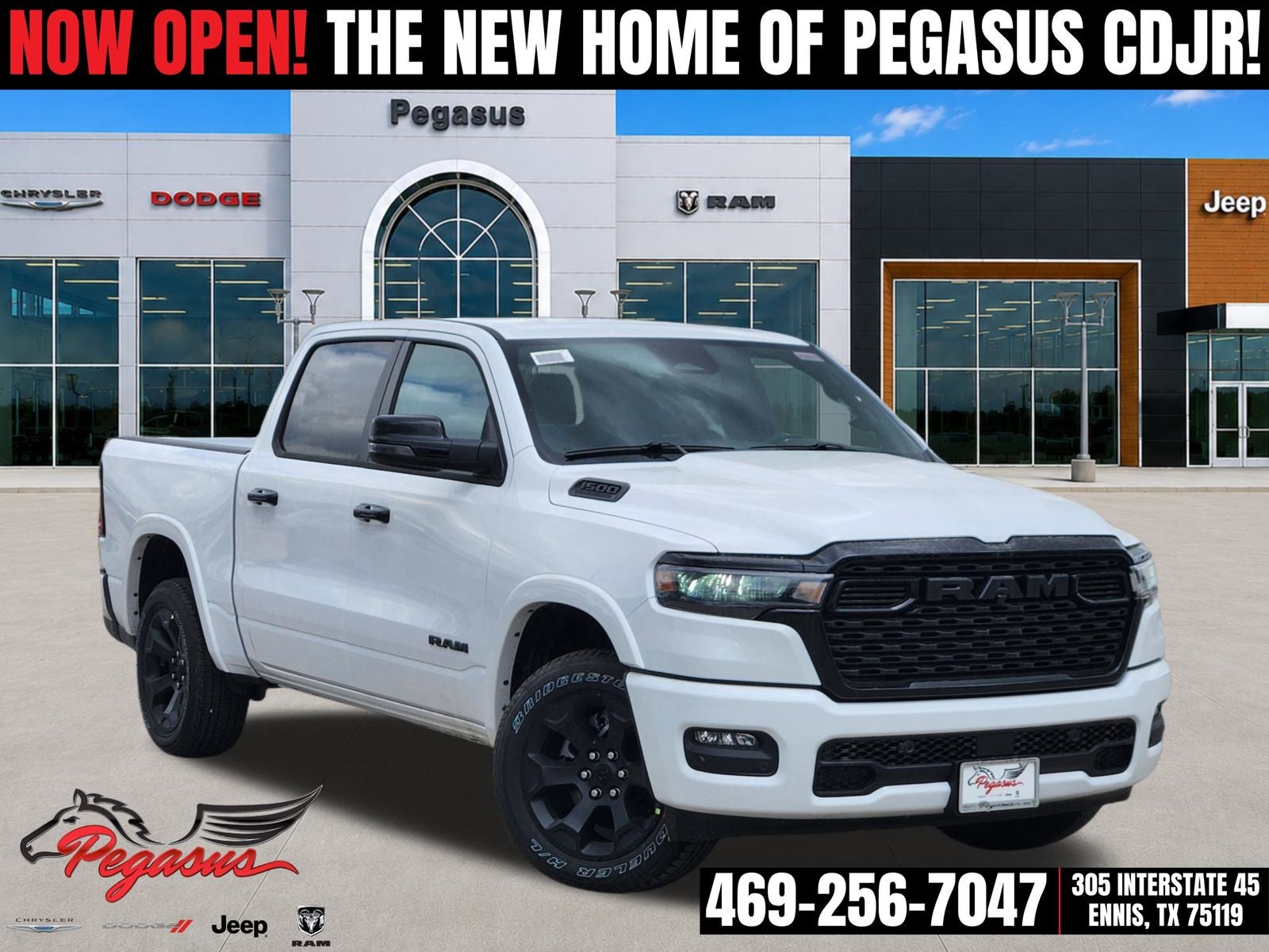 2026 RAM Ram 1500 RAM 1500 LONE STAR CREW CAB 4X4 5'7' BOX in Bright White Clear-Coat Exterior Paint — front three-quarter view