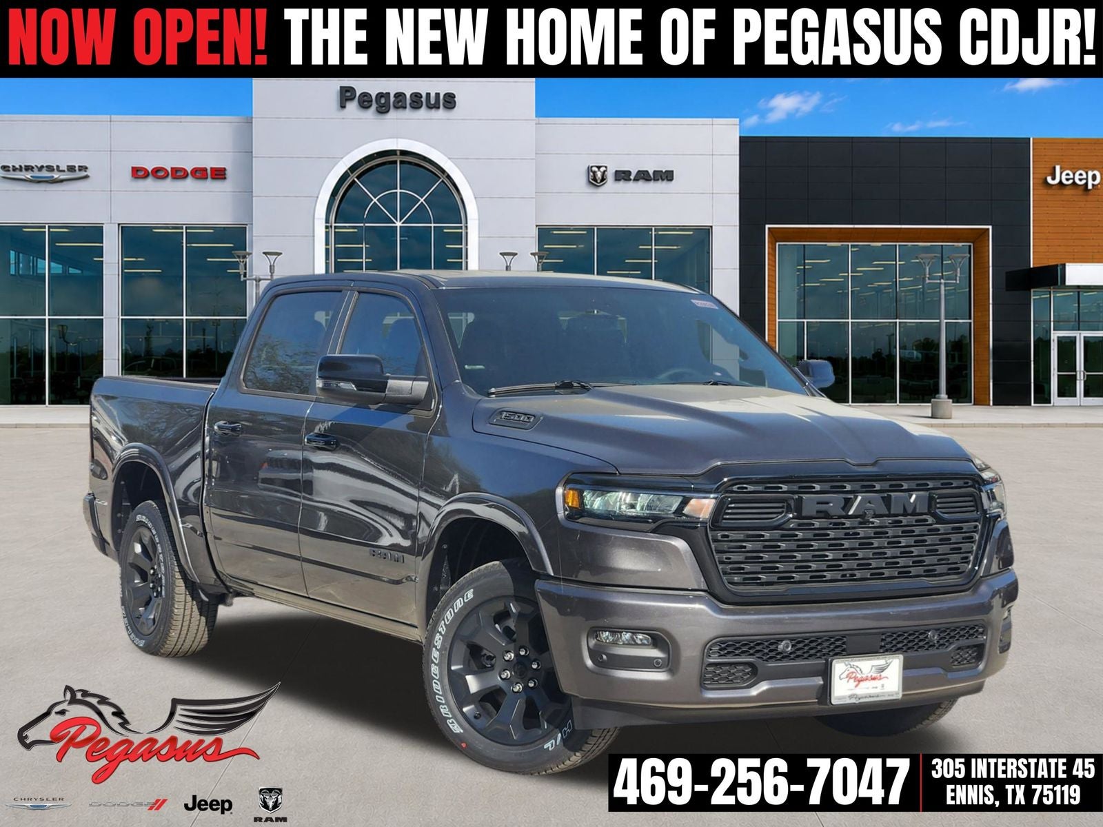 2026 RAM Ram 1500 RAM 1500 LONE STAR CREW CAB 4X4 5'7' BOX in Granite Crystal Metallic Clear-Coat Exterior Paint — front three-quarter view