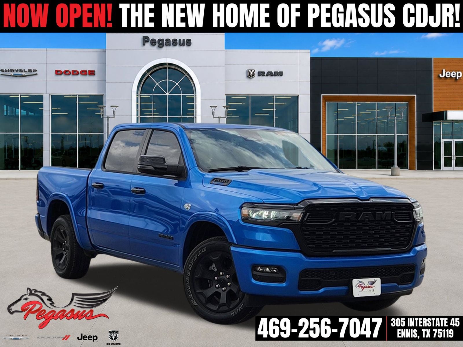 2026 RAM Ram 1500 RAM 1500 LONE STAR CREW CAB 4X4 5'7' BOX in Hydro Blue Pearl-Coat Exterior Paint — front three-quarter view