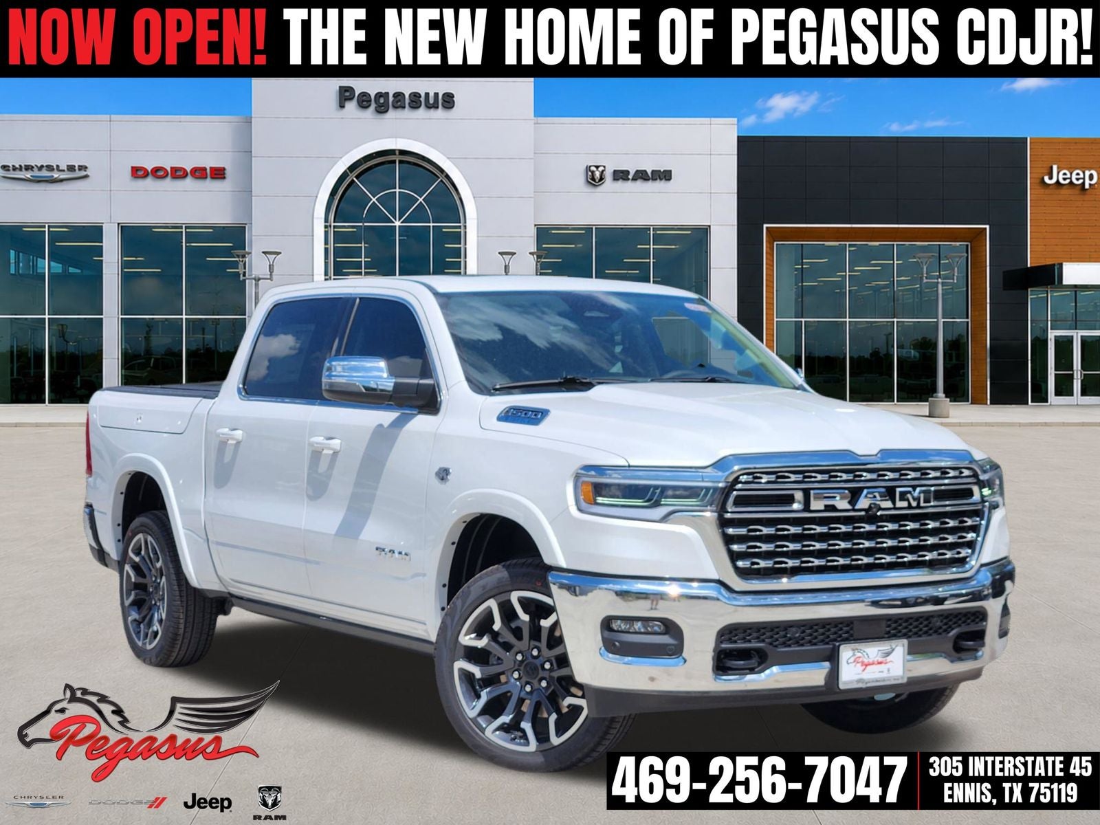 2026 RAM Ram 1500 RAM 1500 LIMITED LONGHORN CREW CAB 4X4 5'7' BOX in Ivory White Tri-Coat Pearl-Coat Exterior Paint — front...