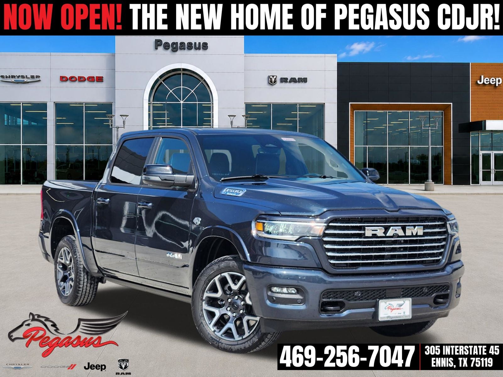 2026 RAM Ram 1500 RAM 1500 LARAMIE CREW CAB 4X4 5'7' BOX in Forged Blue Metallic Exterior Paint — front three-quarter view