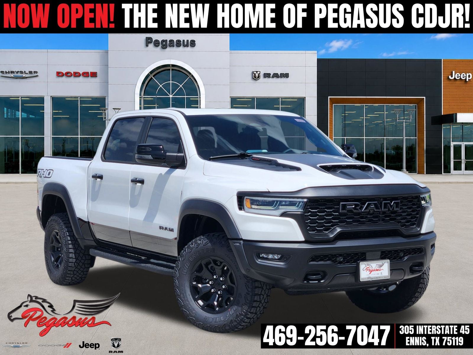 2026 RAM Ram 1500 RAM 1500 RHO CREW CAB 4X4 5'7' BOX in Bright White Clear-Coat Exterior Paint — front three-quarter view