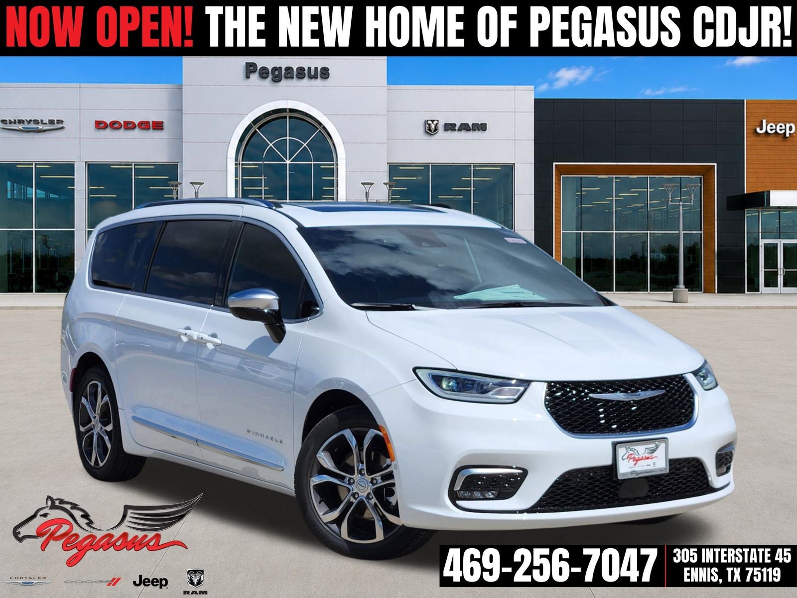 2026 Chrysler Pacifica PACIFICA PINNACLE in Bright White Clear-Coat Exterior Paint — front three-quarter view