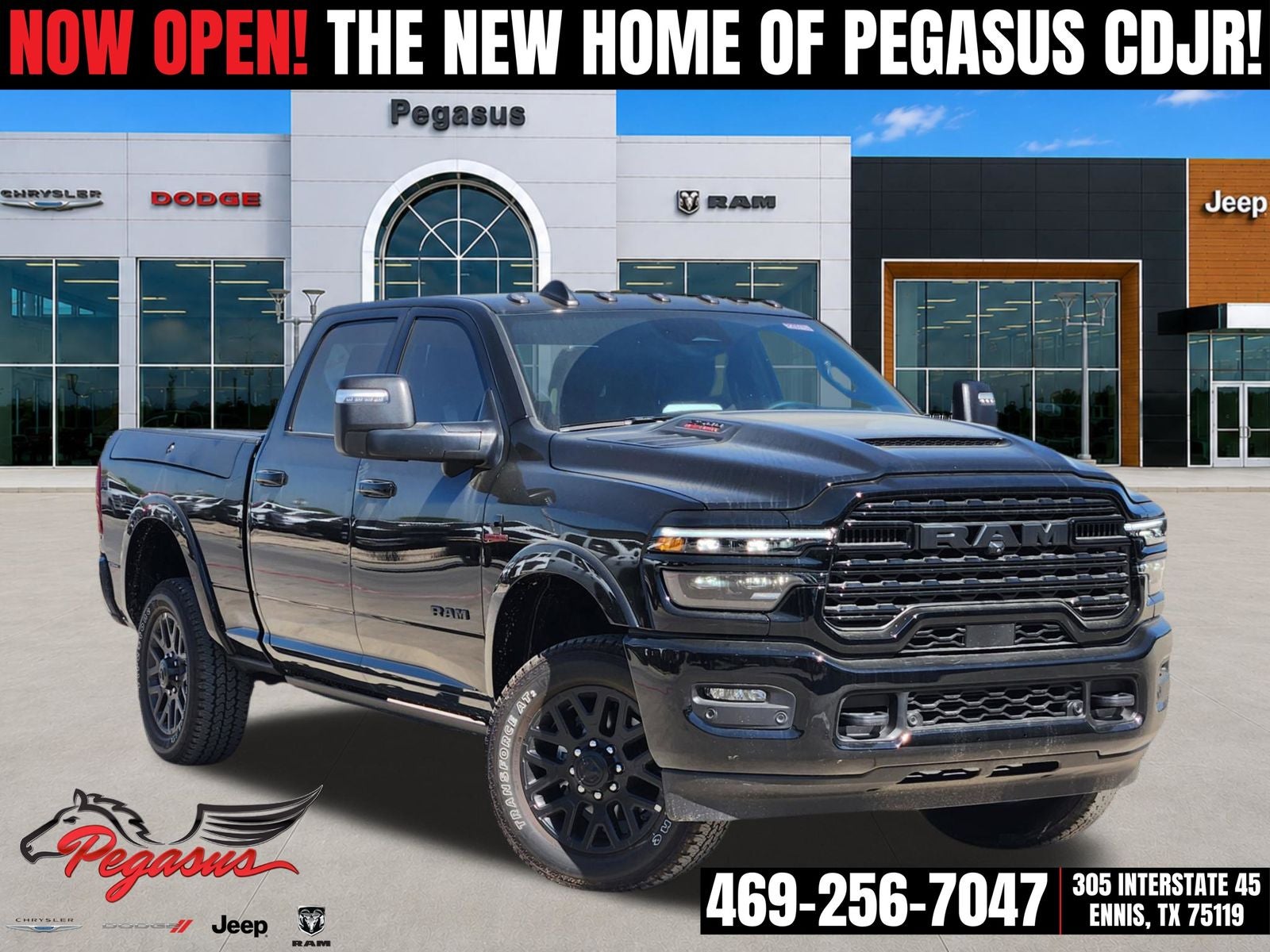 2025 RAM Ram 2500 RAM 2500 LIMITED CREW CAB 4X4 6'4' BOX in Diamond Black Crystal Pearl-Coat Exterior Paint — front three-quarter view