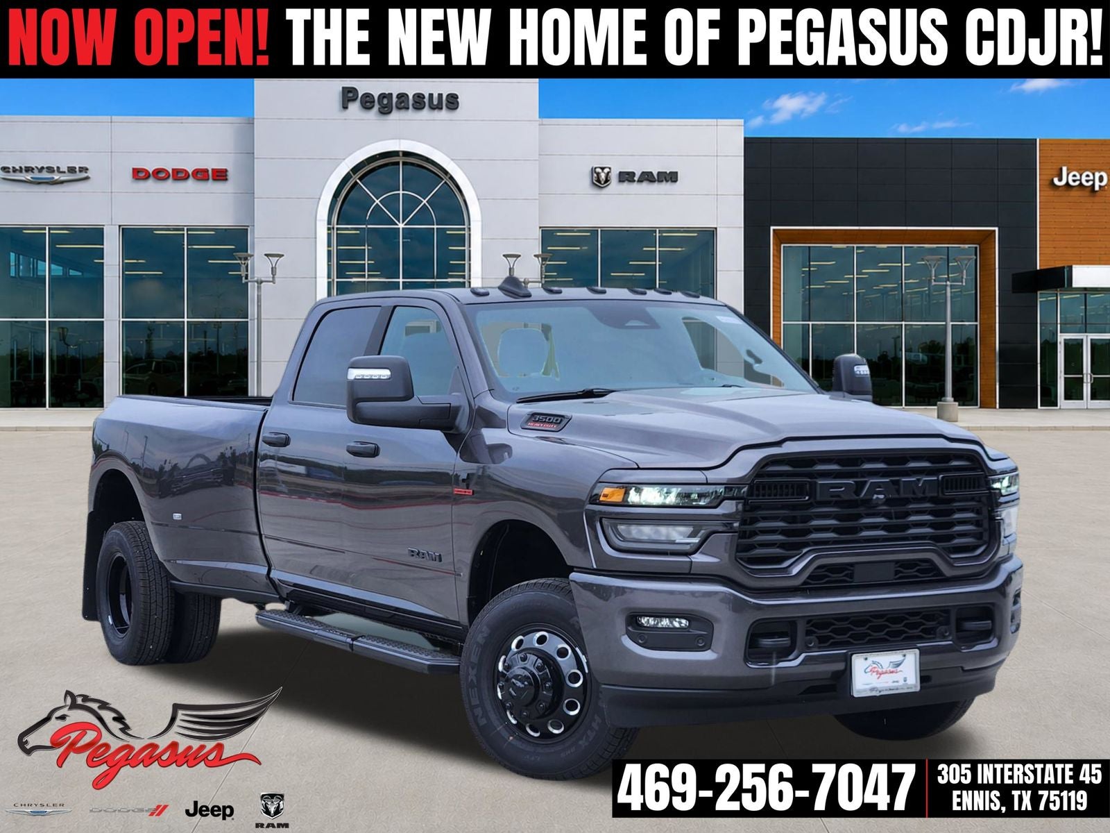 2026 RAM Ram 3500 RAM 3500 LONE STAR CREW CAB 4X4 8' BOX in Granite Crystal Metallic Clear-Coat Exterior Paint — front three-quarter view