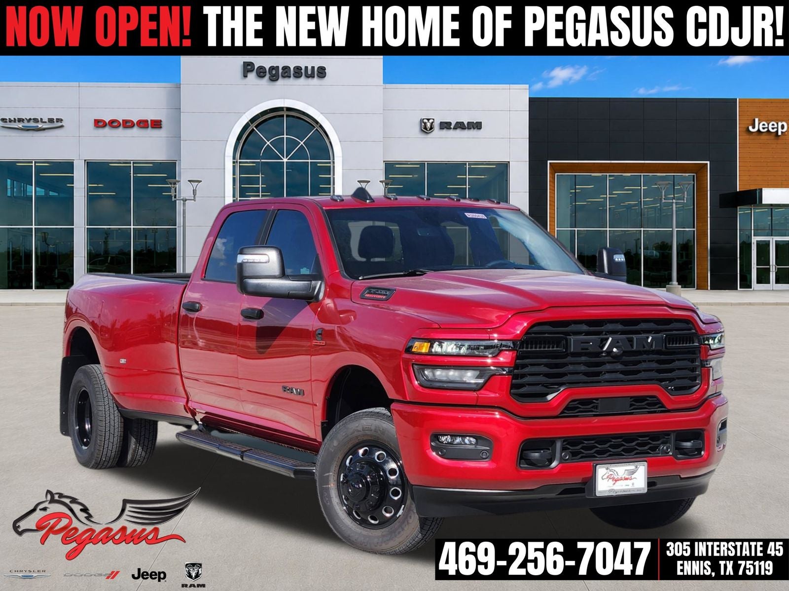 2026 RAM Ram 3500 RAM 3500 LONE STAR CREW CAB 4X4 8' BOX in Molten Red Pearl-Coat Exterior Paint — front three-quarter view