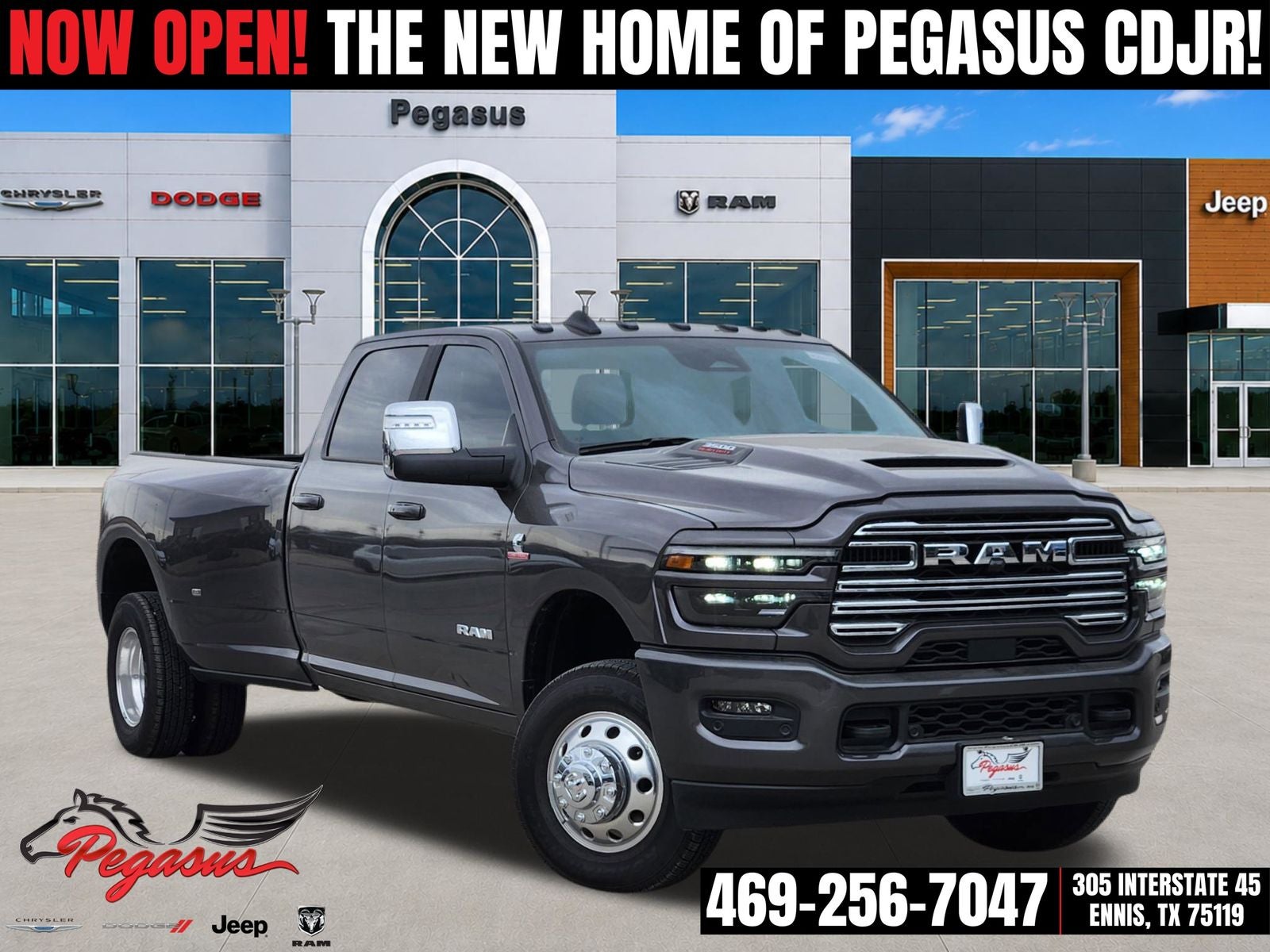 2026 RAM Ram 3500 RAM 3500 LARAMIE CREW CAB 4X4 8' BOX in Granite Crystal Metallic Clear-Coat Exterior Paint — front three-quarter view