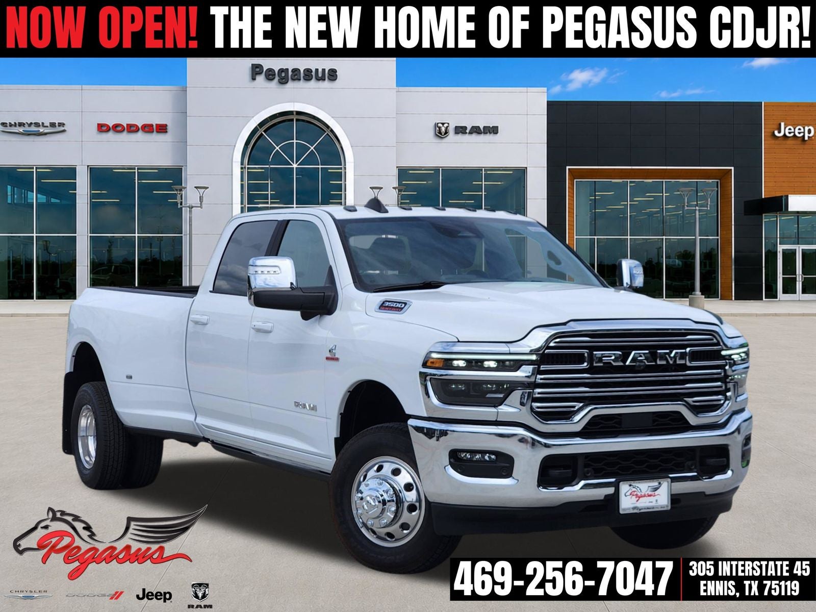 2026 RAM Ram 3500 RAM 3500 LARAMIE CREW CAB 4X4 8' BOX in Bright White Clear-Coat Exterior Paint — front three-quarter view