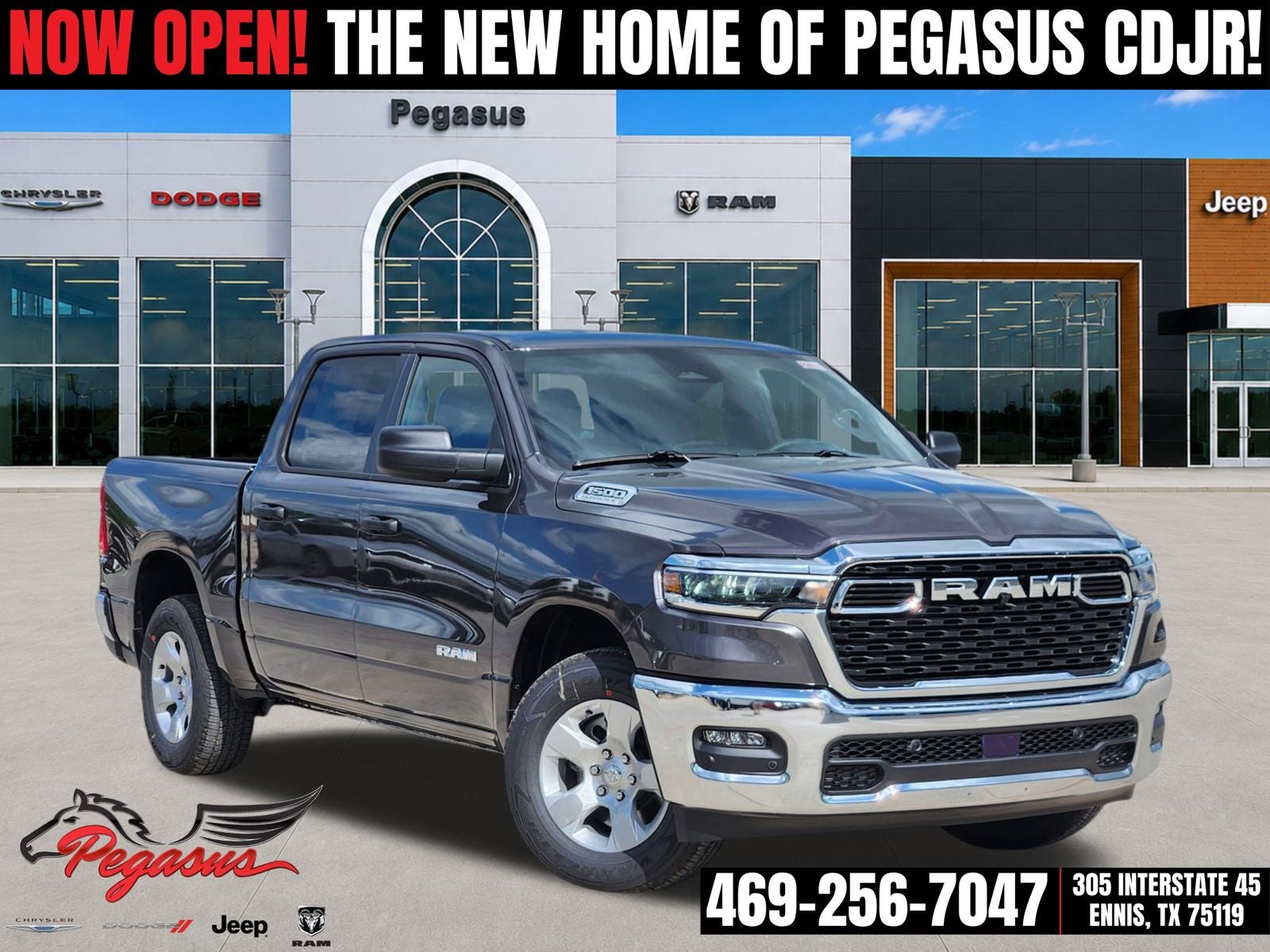 2026 RAM Ram 1500 RAM 1500 LONE STAR CREW CAB 4X2 5'7' BOX in Granite Crystal Metallic Clear-Coat Exterior Paint — front three-quarter view
