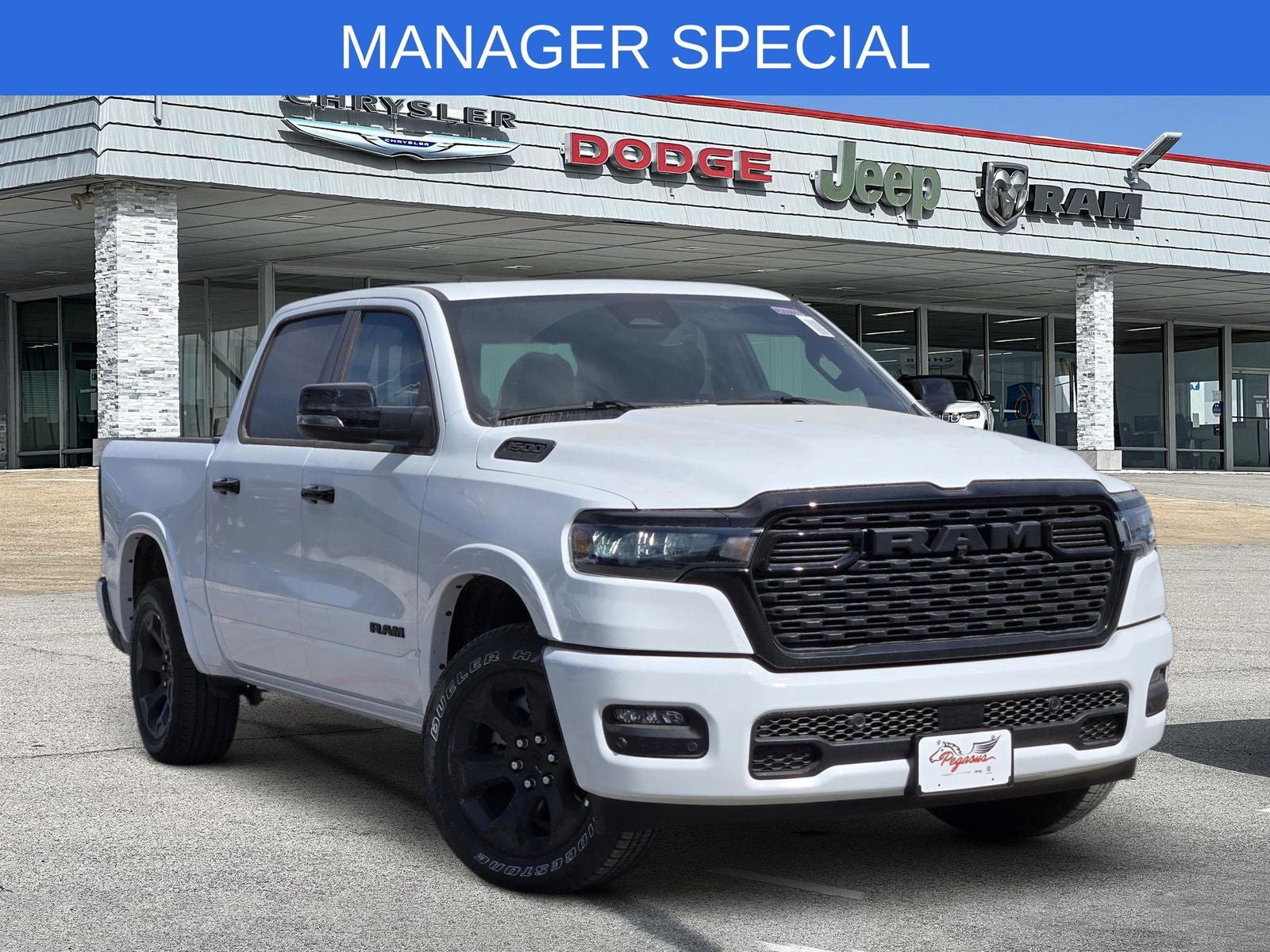 2026 RAM Ram 1500 RAM 1500 LONE STAR CREW CAB 4X4 5'7' BOX in Bright White Clear-Coat Exterior Paint — front three-quarter view