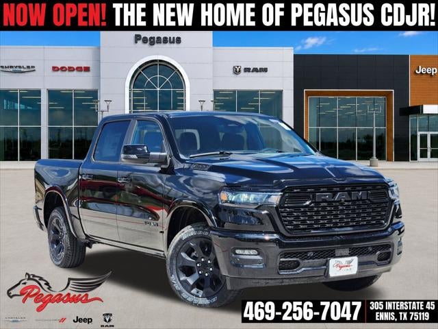 2026 RAM Ram 1500 RAM 1500 LONE STAR CREW CAB 4X4 5'7' BOX in Diamond Black Crystal Pearl-Coat Exterior Paint — front three-quarter view