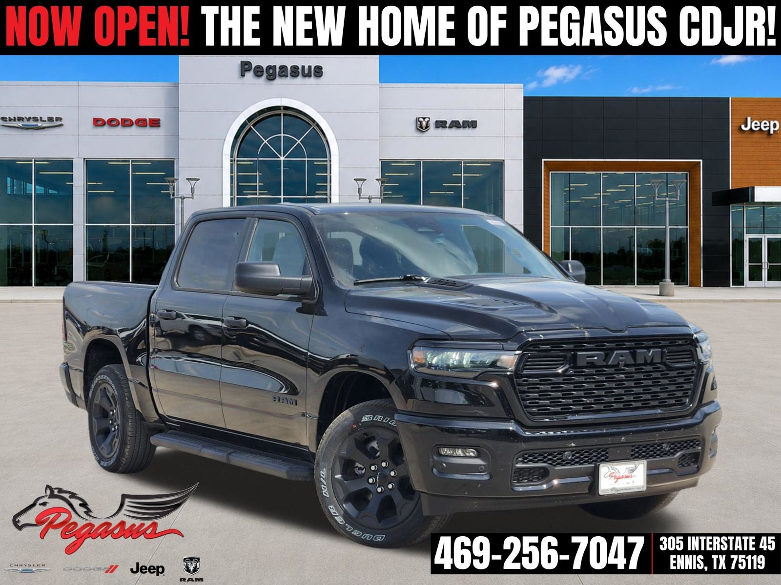 2026 RAM Ram 1500 RAM 1500 EXPRESS CREW CAB 4X4 5'7' BOX in Diamond Black Crystal Pearl-Coat Exterior Paint — front three-quarter view