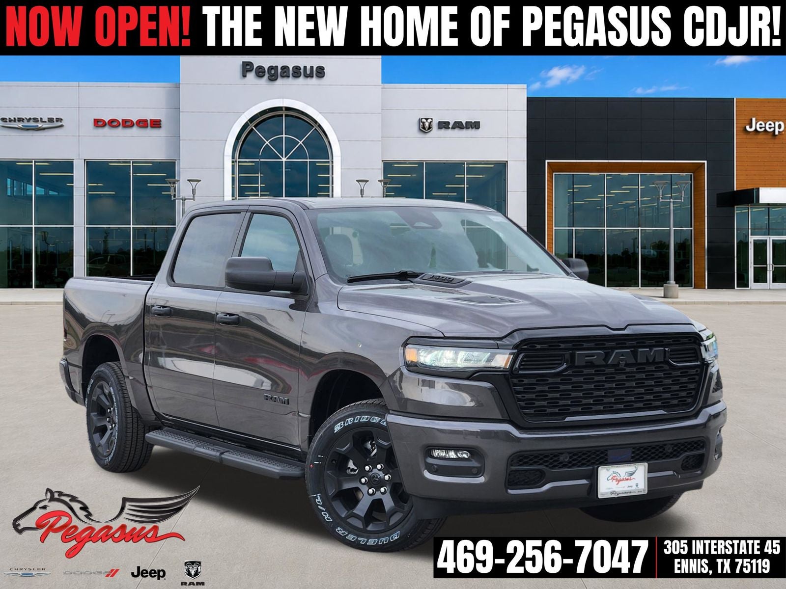 2026 RAM Ram 1500 RAM 1500 EXPRESS CREW CAB 4X4 5'7' BOX in Granite Crystal Metallic Clear-Coat Exterior Paint — front three-quarter view