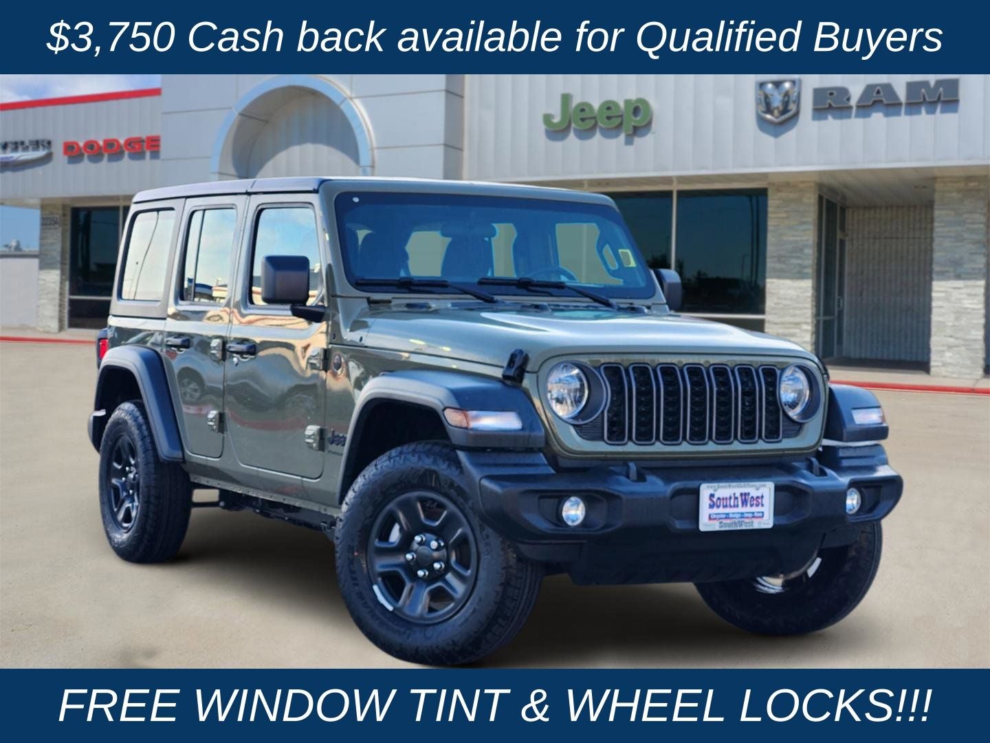 2026 Jeep Wrangler WRANGLER 4-DOOR SPORT in 41 Exterior Paint — front three-quarter view