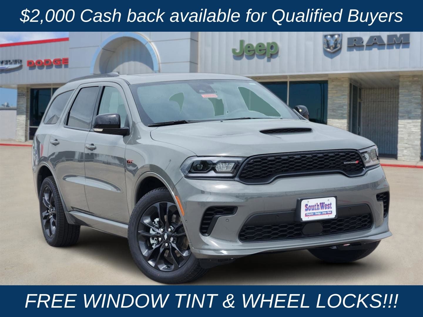 2026 Dodge Durango DURANGO GT PLUS AWD in Destroyer Gray Clear-Coat Exterior Paint — front three-quarter view