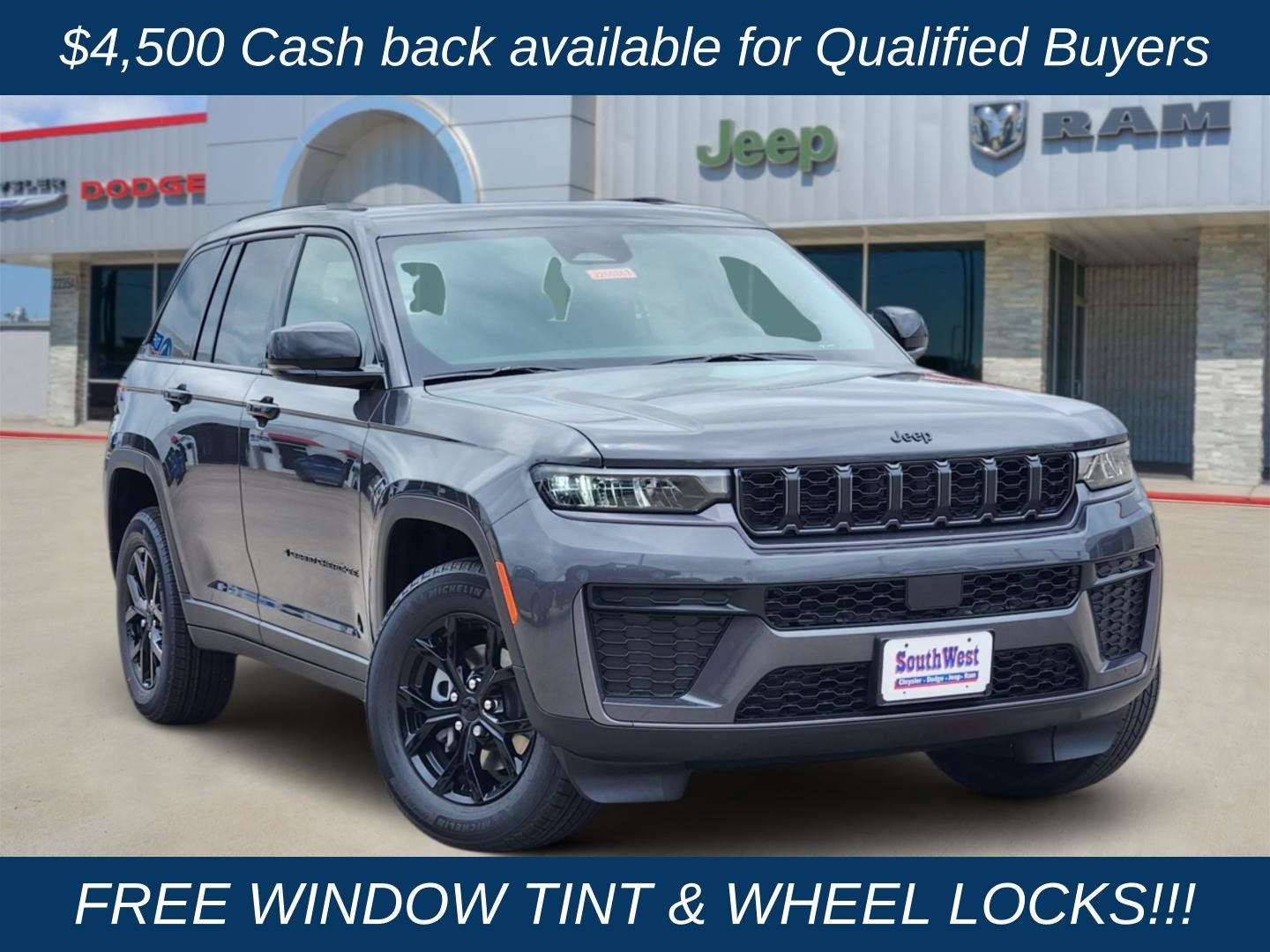 2026 Jeep Grand Cherokee GRAND CHEROKEE LAREDO ALTITUDE 4X2 in Baltic Gray Metallic Clear-Coat Exterior Paint — front three-quarter view