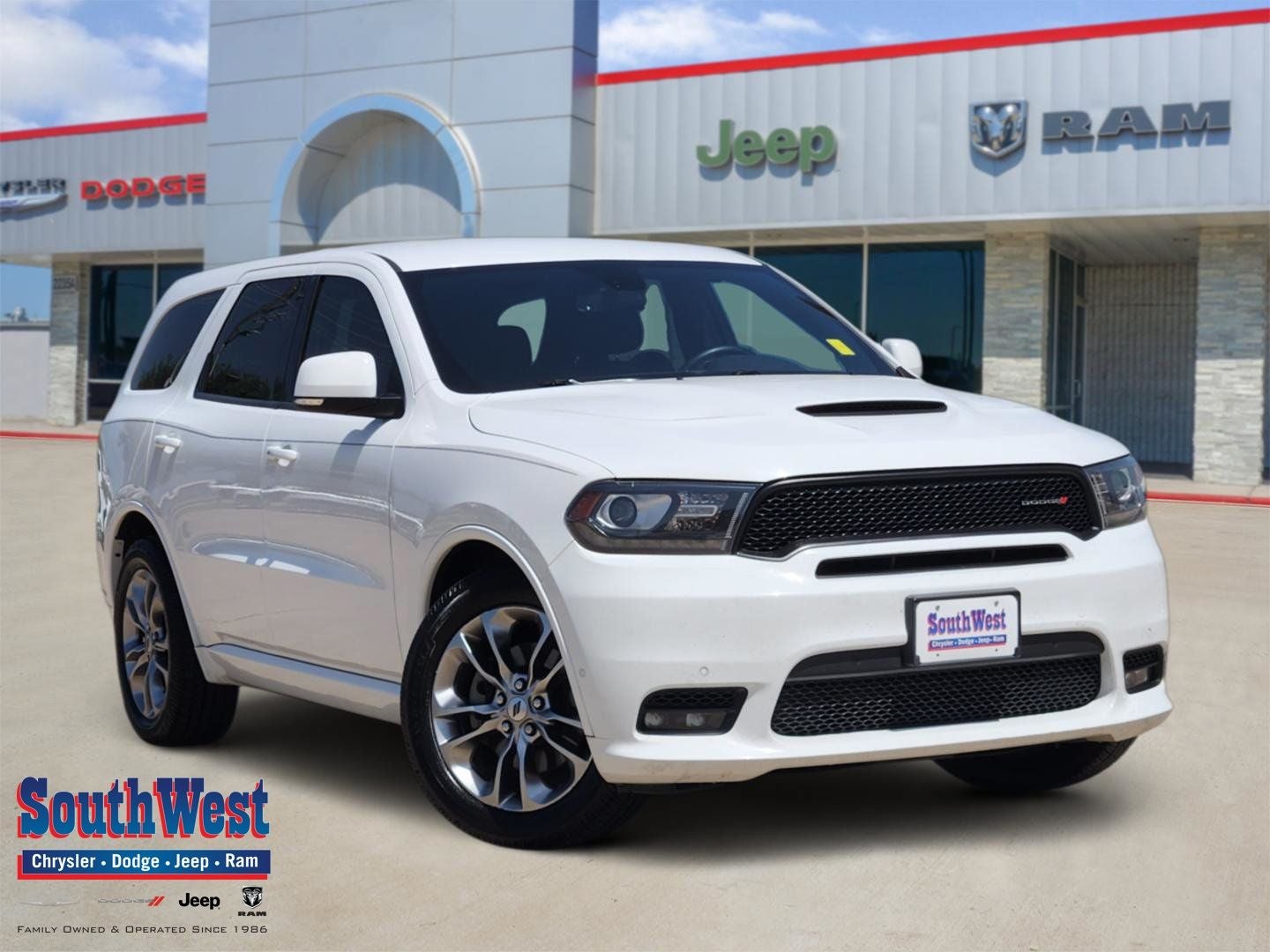 2019 Dodge Durango R/T AWD in White Knuckle Clearcoat — front three-quarter view