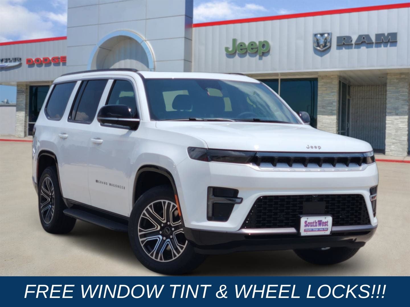 2026 Jeep Grand Wagoneer GRAND WAGONEER 4X4 in Bright White Clear-Coat Exterior Paint — front three-quarter view