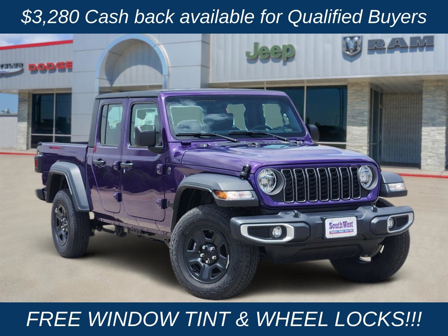 2026 Jeep Gladiator GLADIATOR SPORT 4X4 in Reign Exterior Paint — front three-quarter view