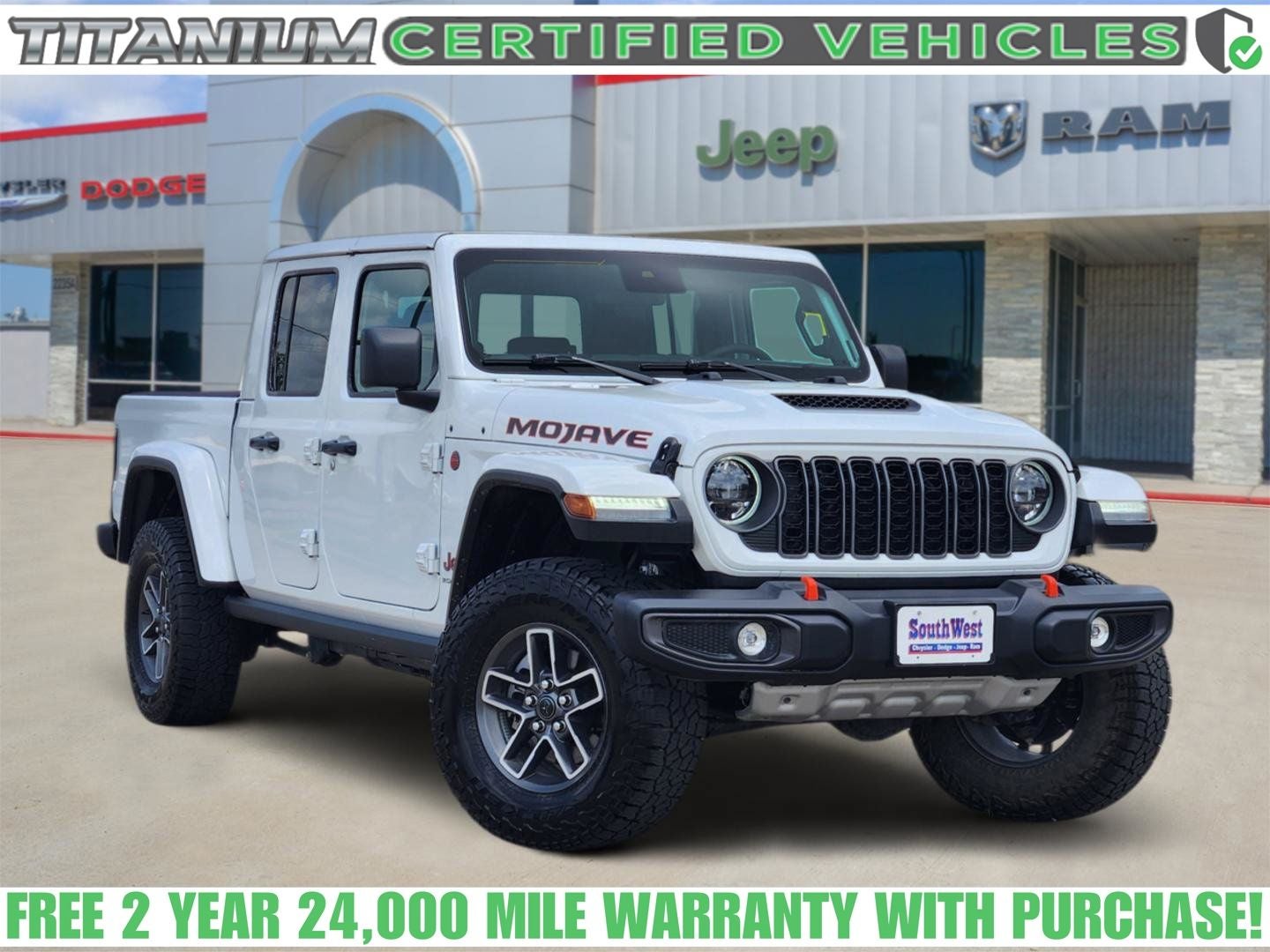 2025 Jeep Gladiator Mojave 4x4 in Bright White Clearcoat — front three-quarter view