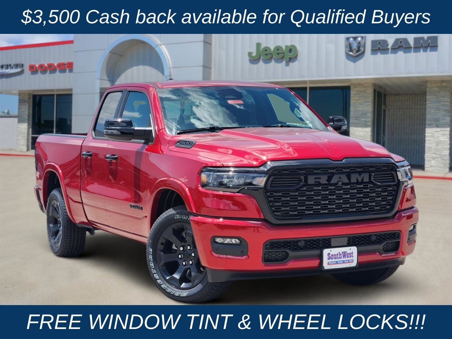 2026 RAM Ram 1500 RAM 1500 LONE STAR QUAD CAB 4X2 6'4' BOX in Molten Red Pearl-Coat Exterior Paint — front three-quarter view