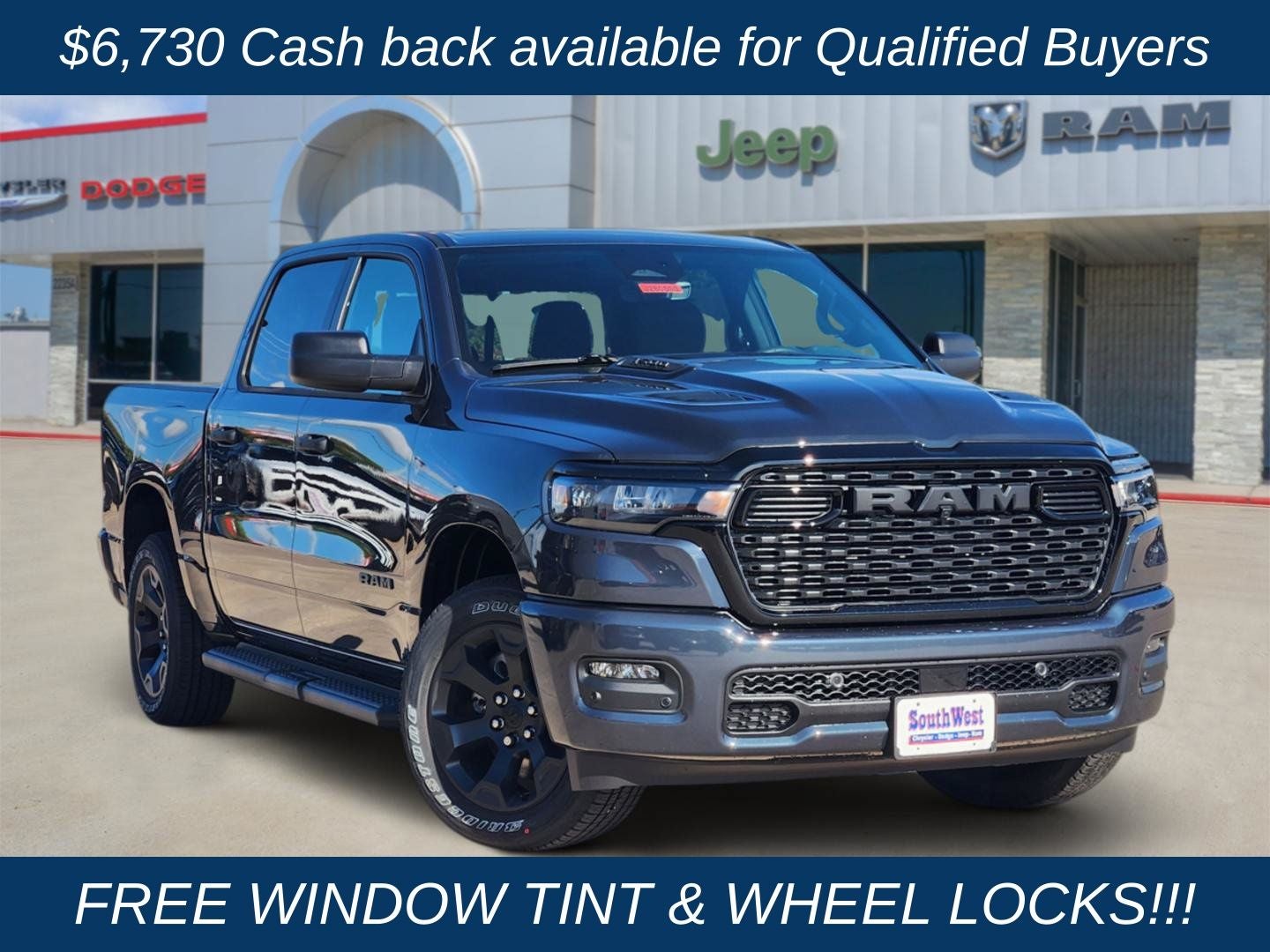 2026 RAM Ram 1500 RAM 1500 EXPRESS CREW CAB 4X4 5'7' BOX in Forged Blue Metallic Exterior Paint — front three-quarter view