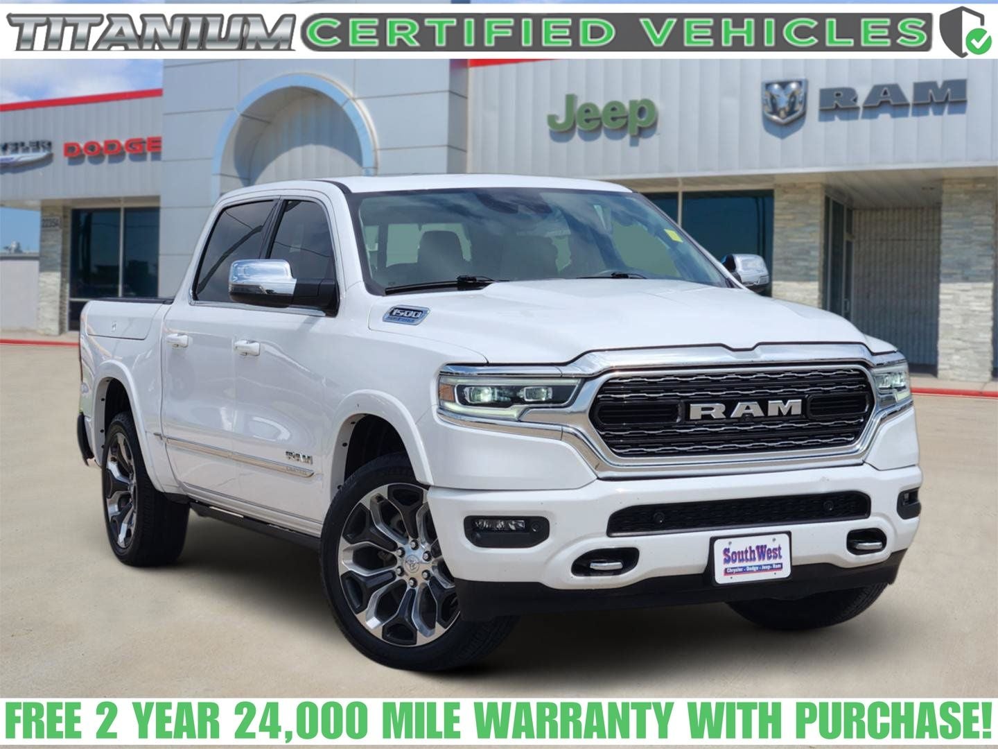 2023 RAM Ram 1500 Limited Crew Cab 4x4 5'7' Box in Bright White Clearcoat — front three-quarter view