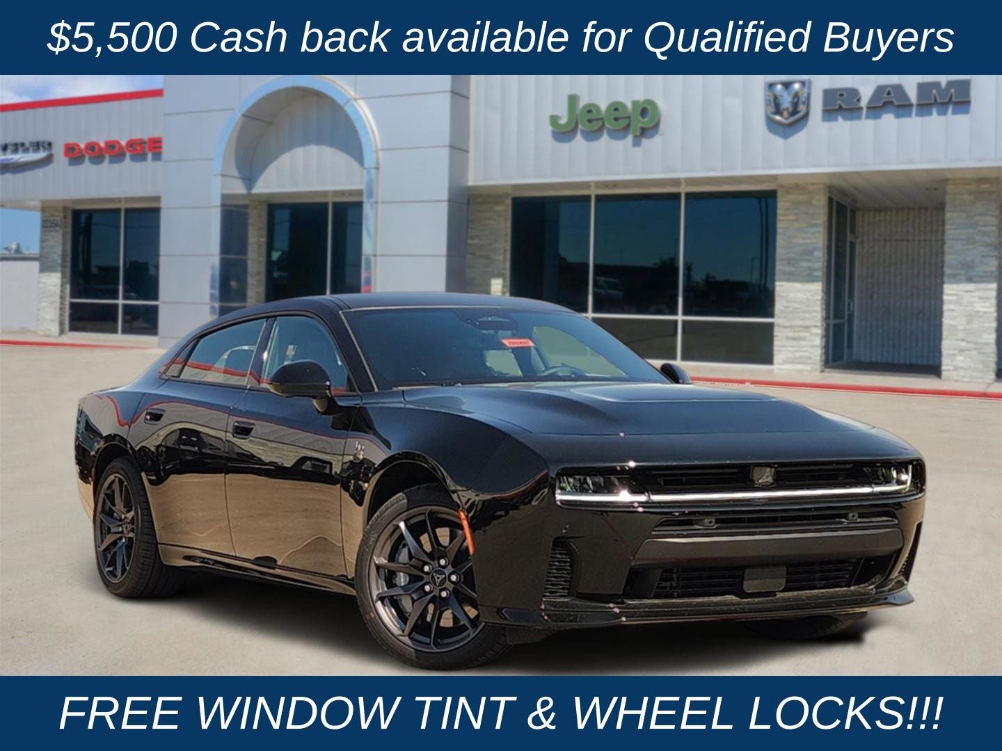 2026 Dodge Charger CHARGER SCAT PACK PLUS 4-DOOR AWD in Diamond Black Crystal Pearlcoat — front three-quarter view