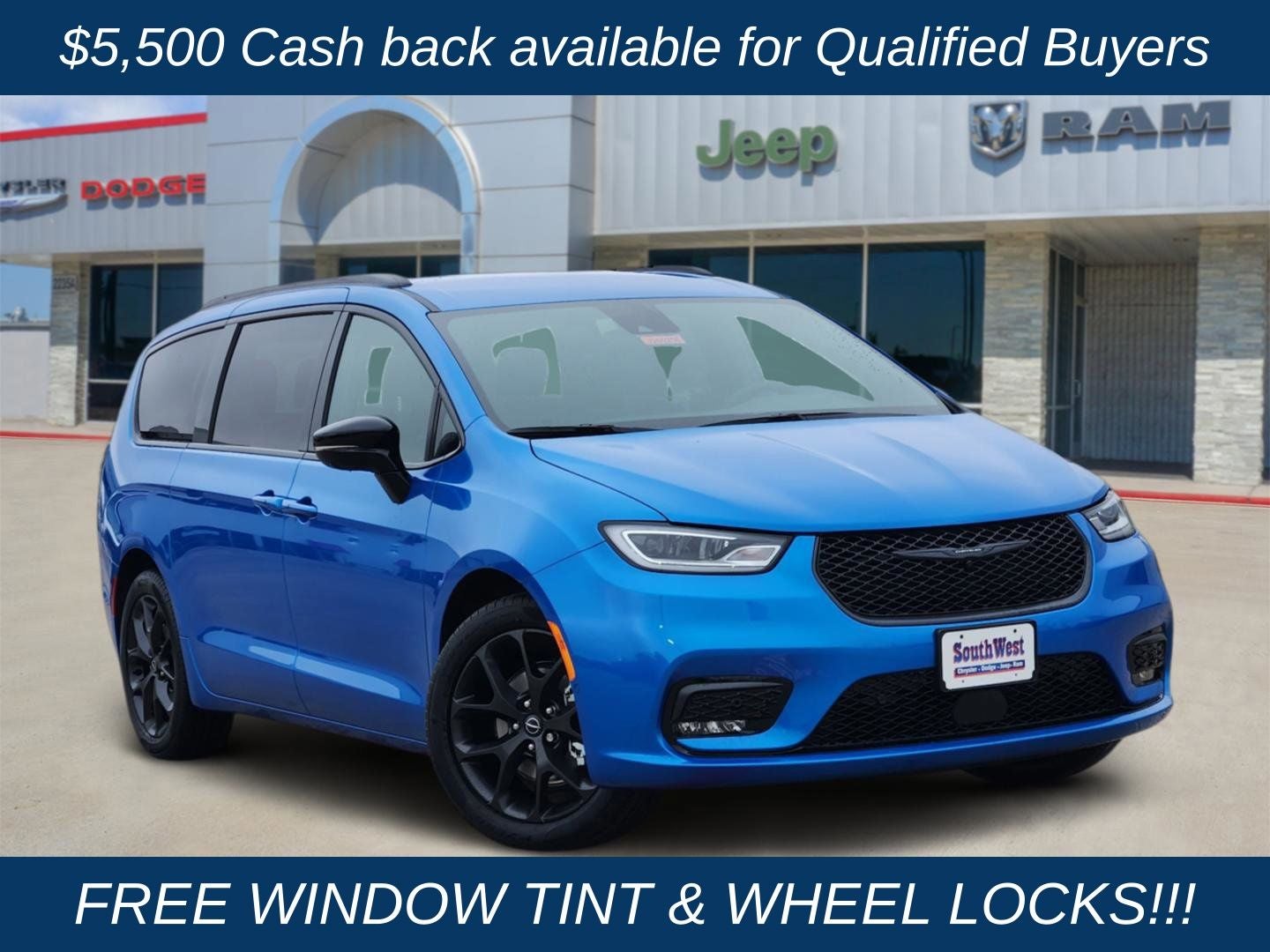 2026 Chrysler Pacifica PACIFICA SELECT in Hydro Blue Pearl-Coat Exterior Paint — front three-quarter view