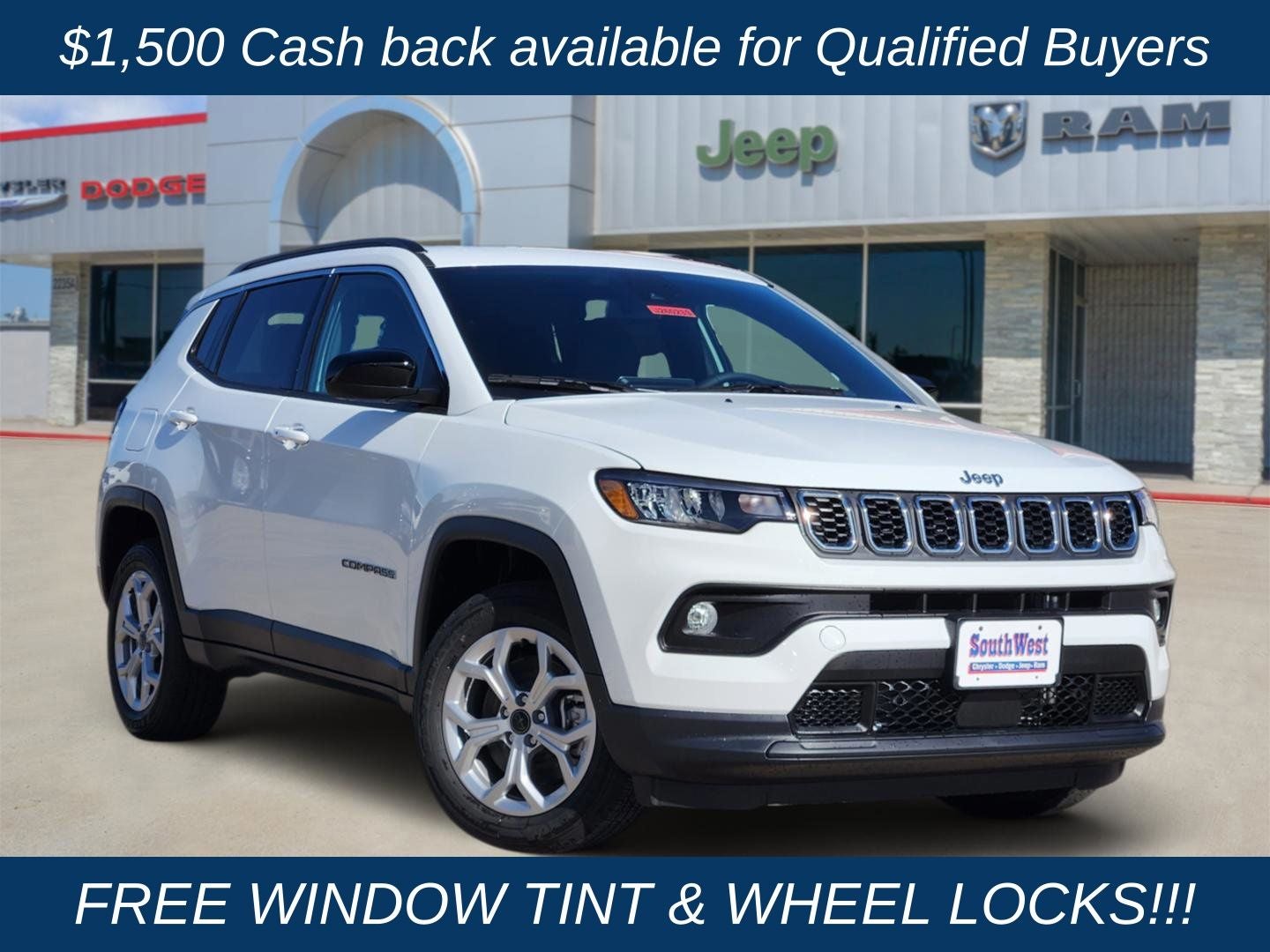 2026 Jeep Compass COMPASS LATITUDE 4X4 in Bright White Clear-Coat Exterior Paint — front three-quarter view