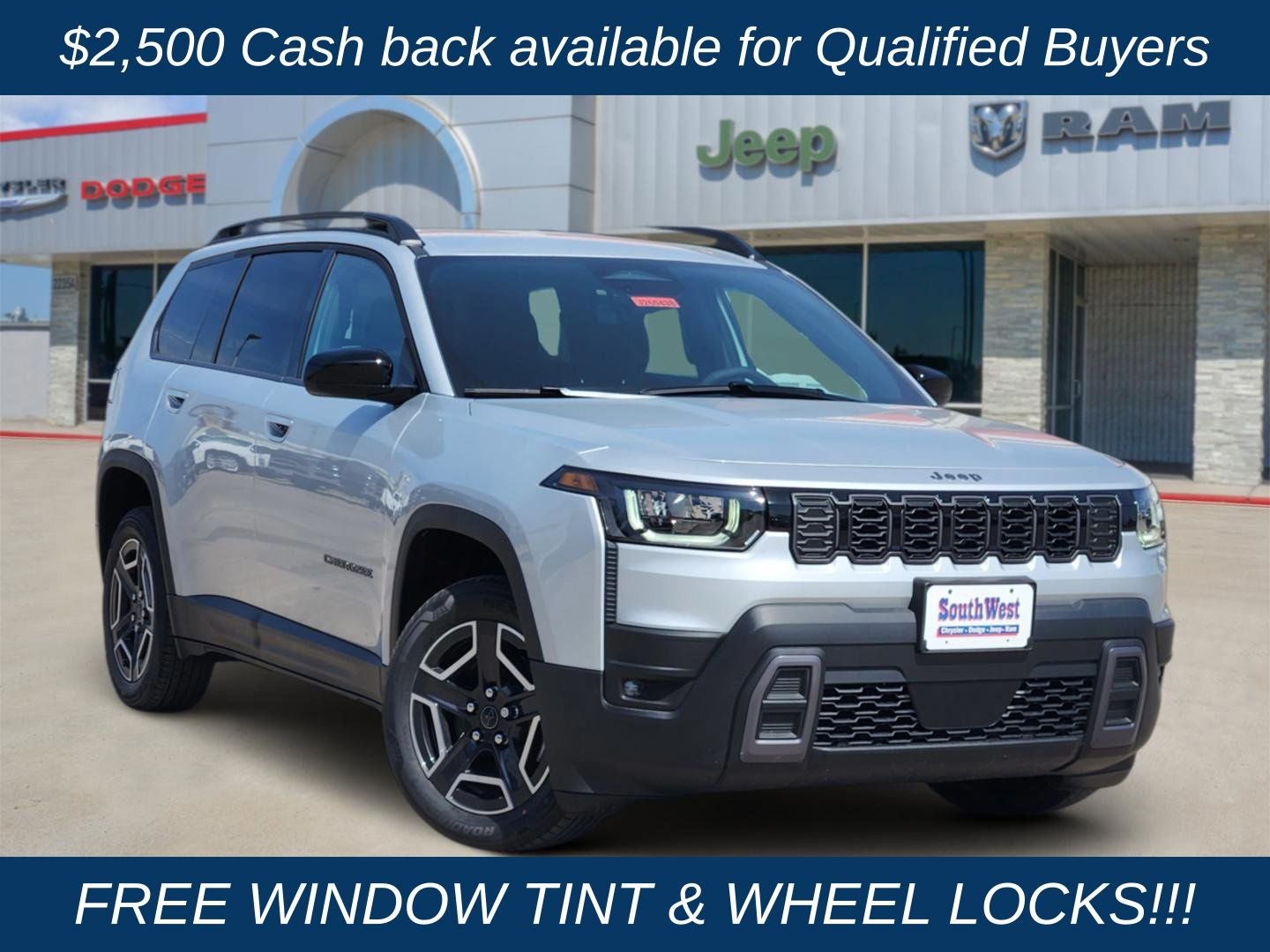 2026 Jeep Cherokee CHEROKEE LAREDO 4X4 in Silver Zynith Clear-Coat Exterior Paint — front three-quarter view