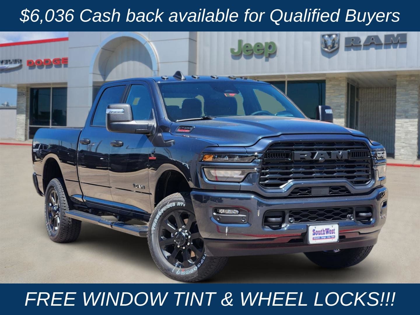 2026 RAM Ram 2500 RAM 2500 LONE STAR CREW CAB 4X4 6'4' BOX in Forged Blue Metallic Exterior Paint — front three-quarter view