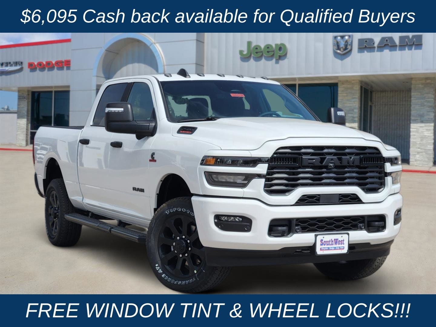 2026 RAM Ram 2500 RAM 2500 LONE STAR CREW CAB 4X4 6'4' BOX in Bright White Clear-Coat Exterior Paint — front three-quarter view