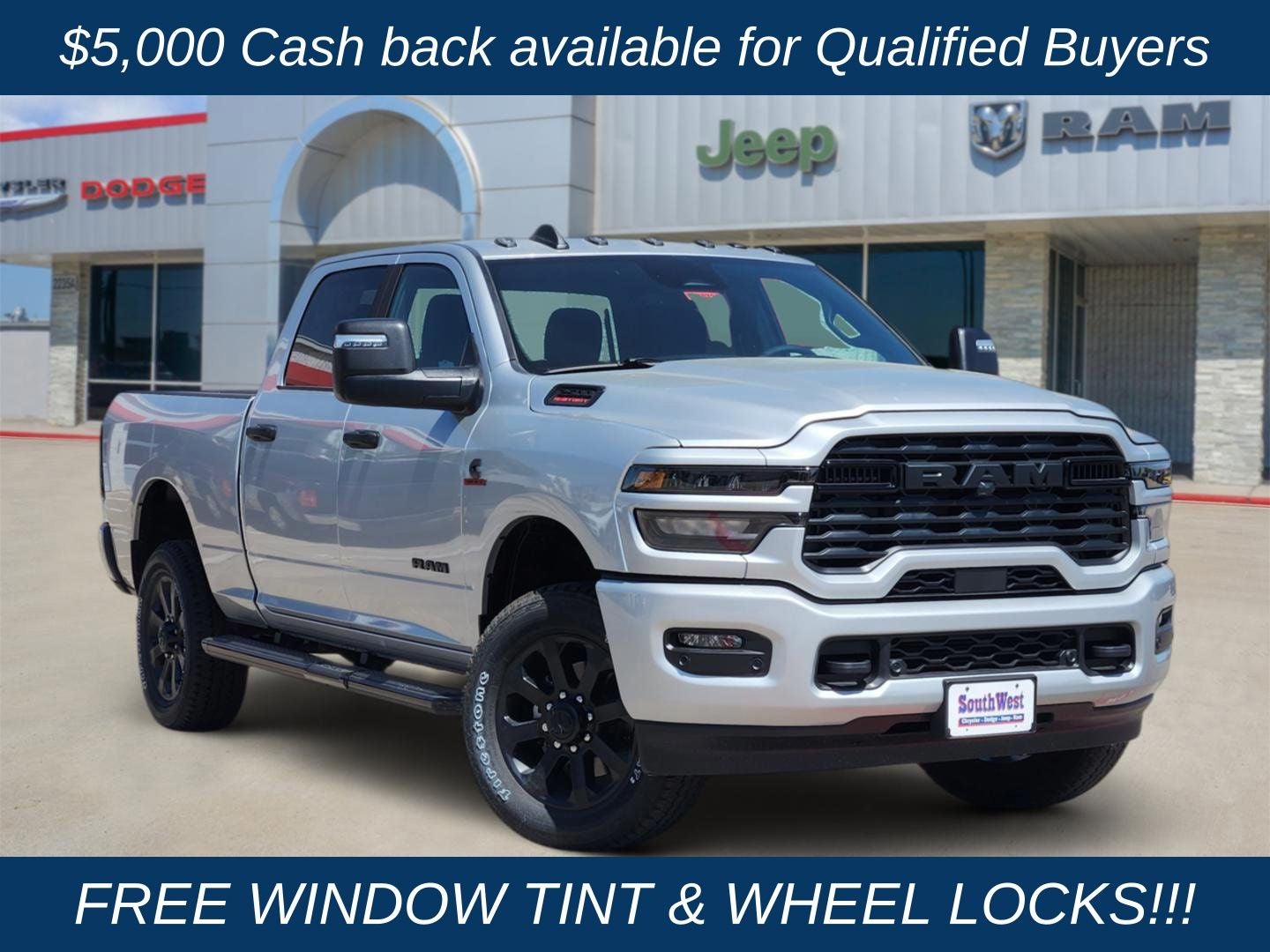 2026 RAM Ram 2500 RAM 2500 LONE STAR CREW CAB 4X4 6'4' BOX in Silver-Zynith Exterior Paint — front three-quarter view