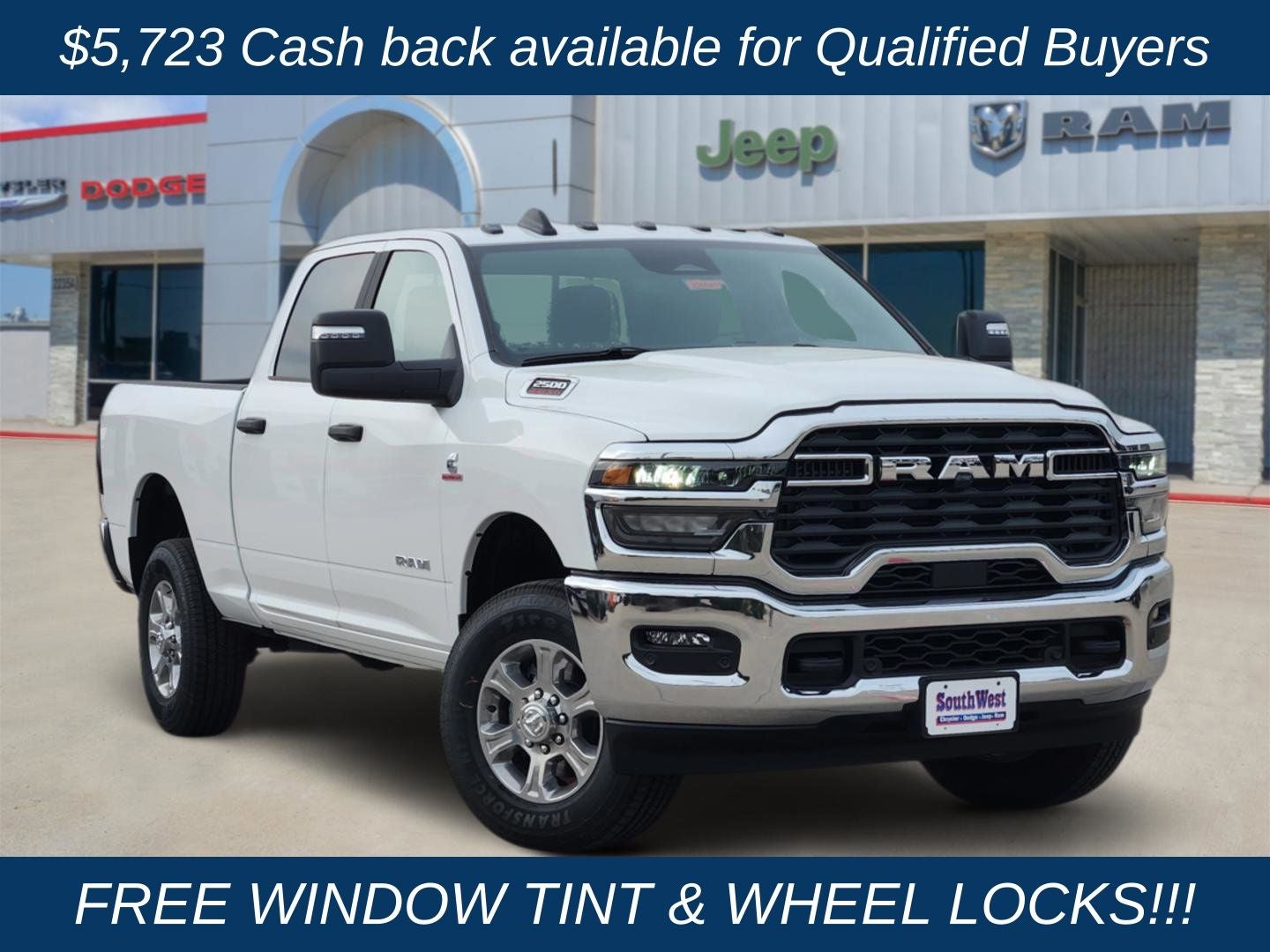 2026 RAM Ram 2500 RAM 2500 LONE STAR CREW CAB 4X4 6'4' BOX in Bright White Clear-Coat Exterior Paint — front three-quarter view