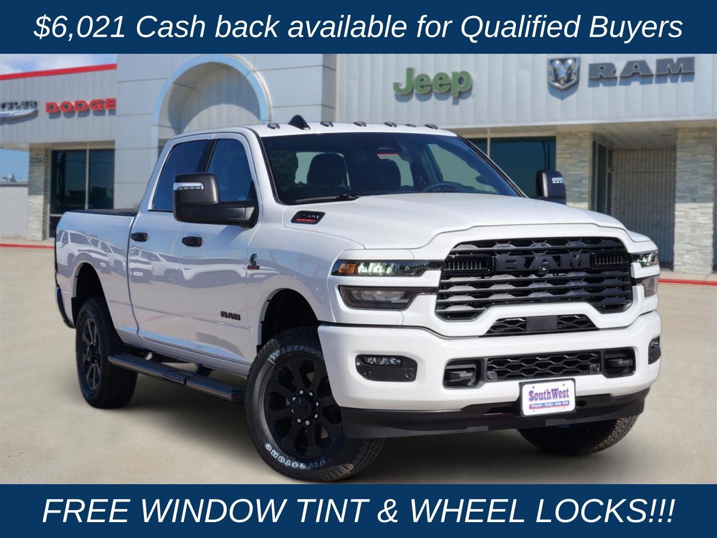 2026 RAM Ram 2500 RAM 2500 LONE STAR CREW CAB 4X4 6'4' BOX in Bright White Clear-Coat Exterior Paint — front three-quarter view