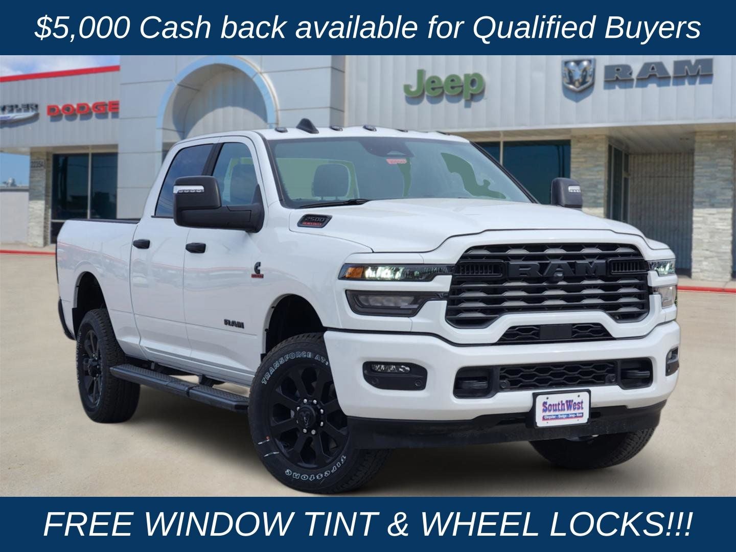 2026 RAM Ram 2500 RAM 2500 LONE STAR CREW CAB 4X4 6'4' BOX in Bright White Clear-Coat Exterior Paint — front three-quarter view