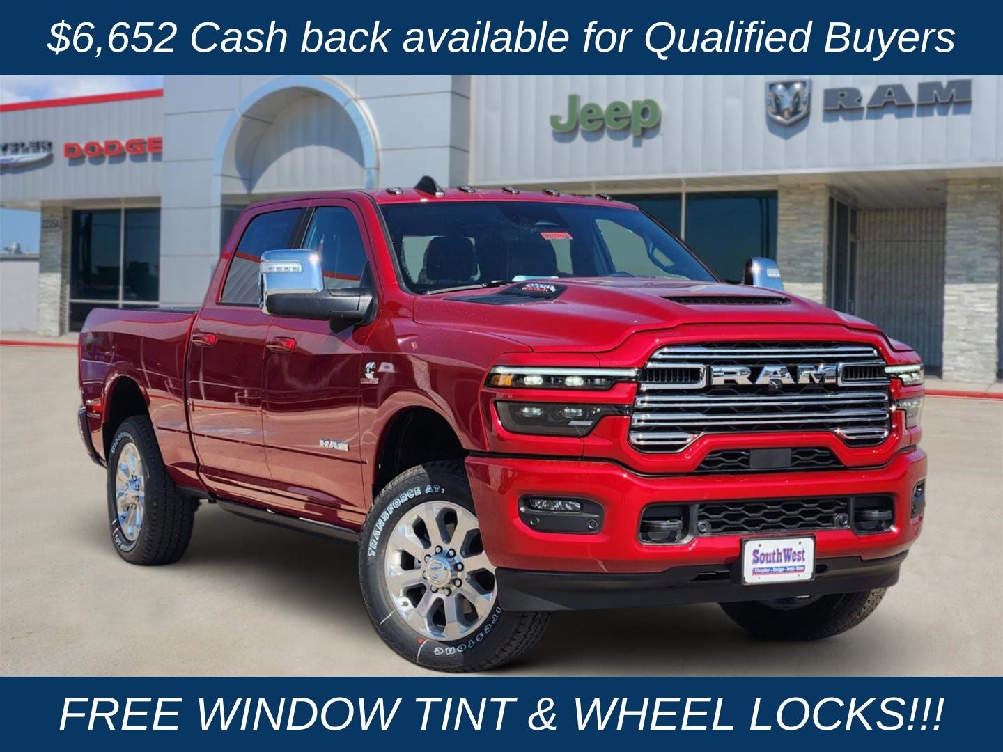 2026 RAM Ram 2500 RAM 2500 LARAMIE CREW CAB 4X4 6'4' BOX in Molten Red Pearl-Coat Exterior Paint — front three-quarter view