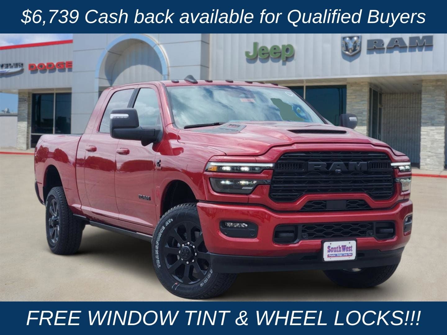2026 RAM Ram 2500 RAM 2500 LARAMIE MEGA CAB 4X4 6'4' BOX in Molten Red Pearl-Coat Exterior Paint — front three-quarter view
