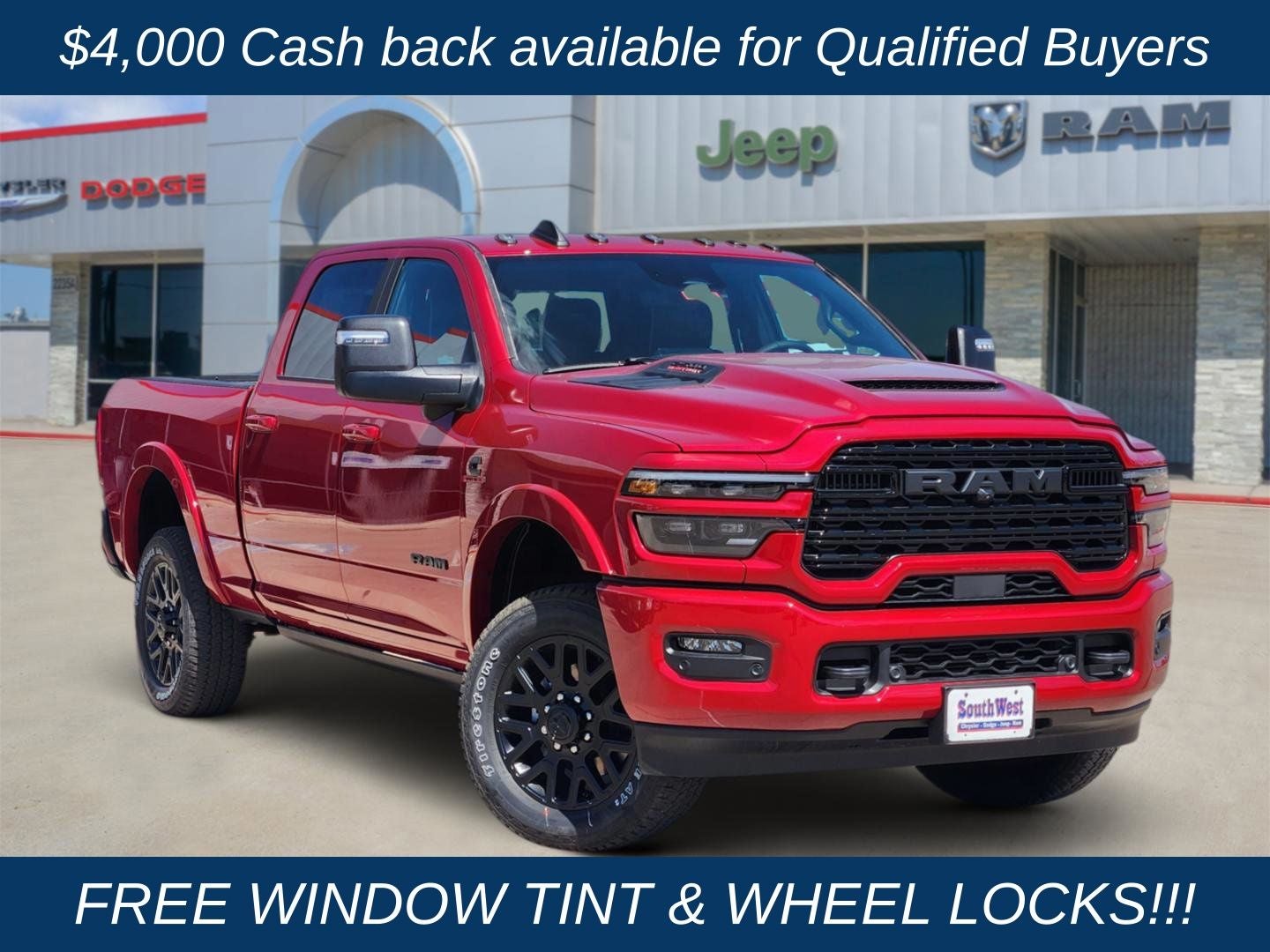 2026 RAM Ram 2500 RAM 2500 LIMITED CREW CAB 4X4 6'4' BOX in Molten Red Pearl-Coat Exterior Paint — front three-quarter view