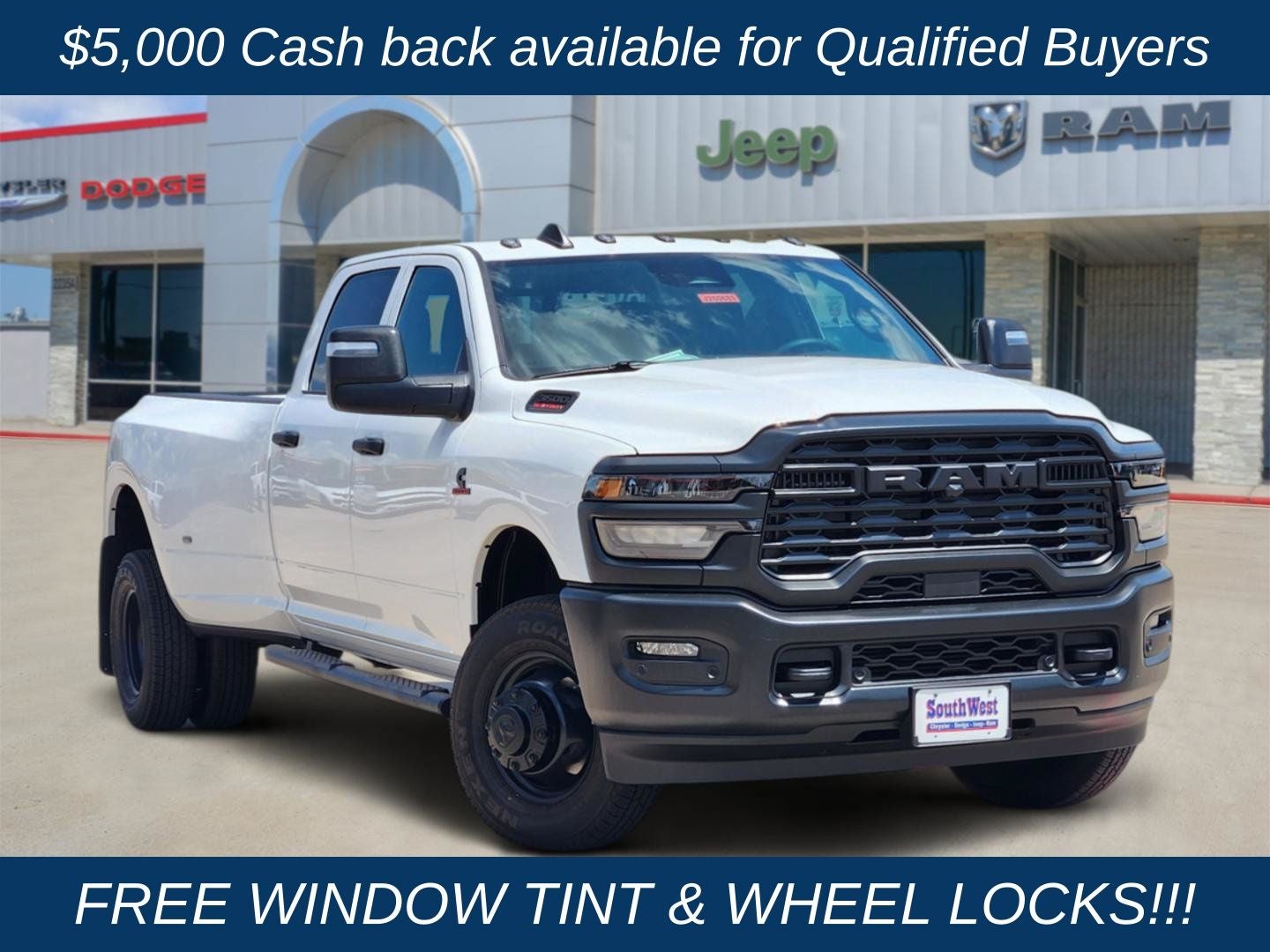 2026 RAM Ram 3500 RAM 3500 TRADESMAN CREW CAB 4X4 8' BOX in Bright White Clear-Coat Exterior Paint — front three-quarter view