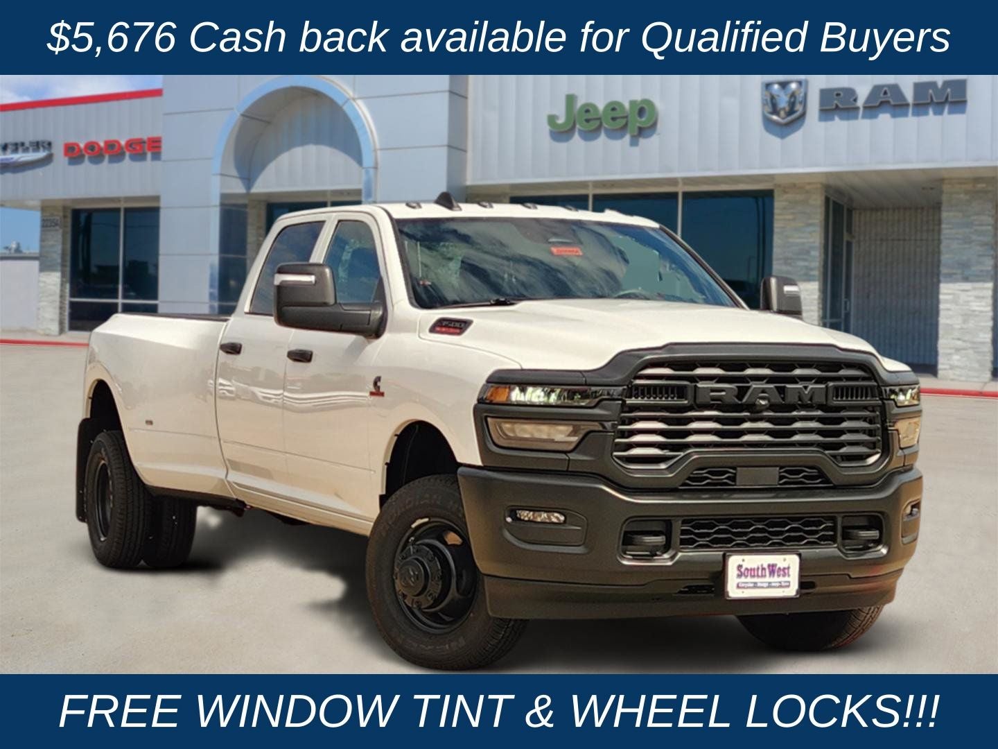 2026 RAM Ram 3500 RAM 3500 TRADESMAN CREW CAB 4X4 8' BOX in Bright White Clear-Coat Exterior Paint — front three-quarter view