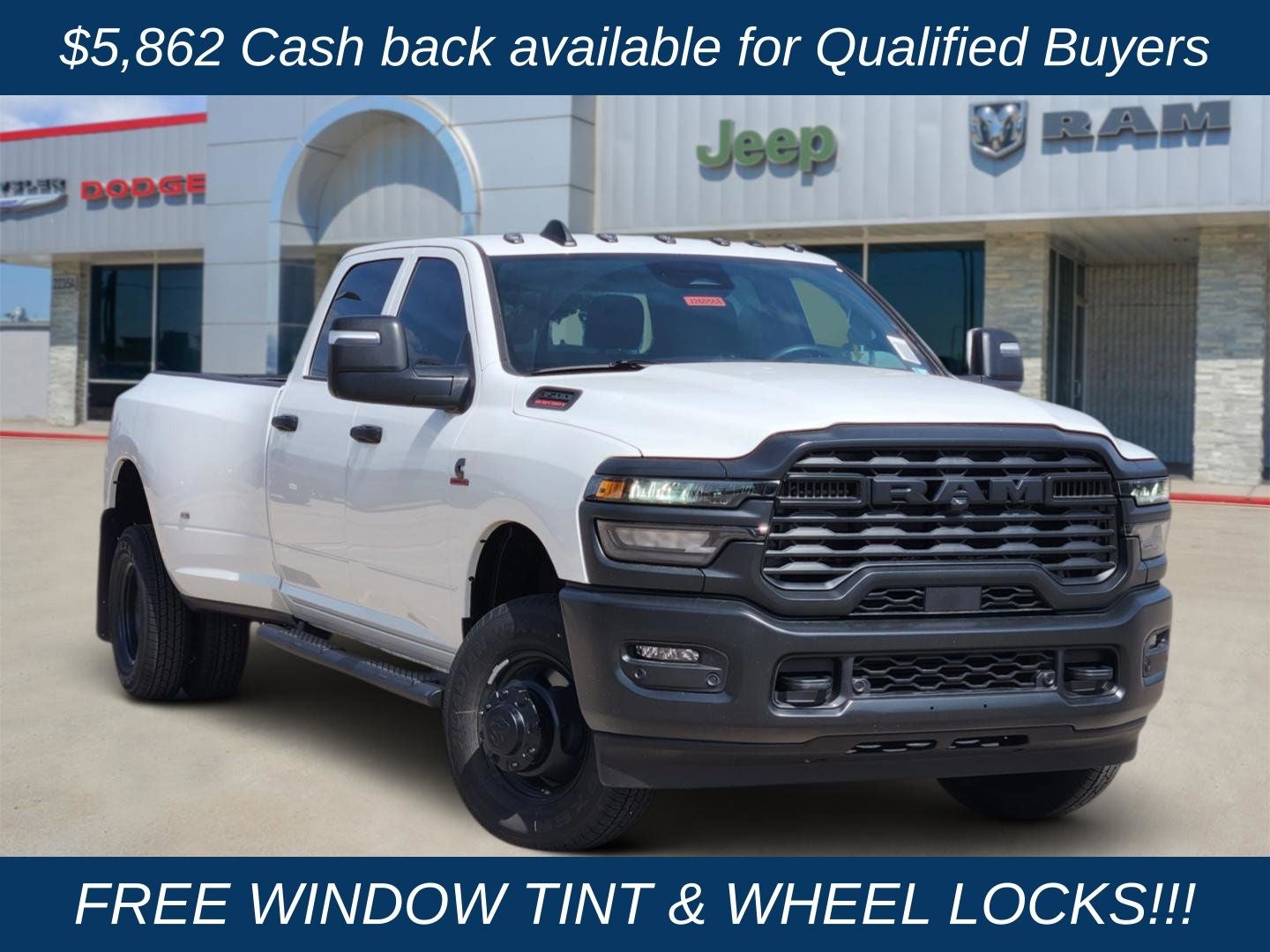 2026 RAM Ram 3500 RAM 3500 TRADESMAN CREW CAB 4X4 8' BOX in Bright White Clear-Coat Exterior Paint — front three-quarter view