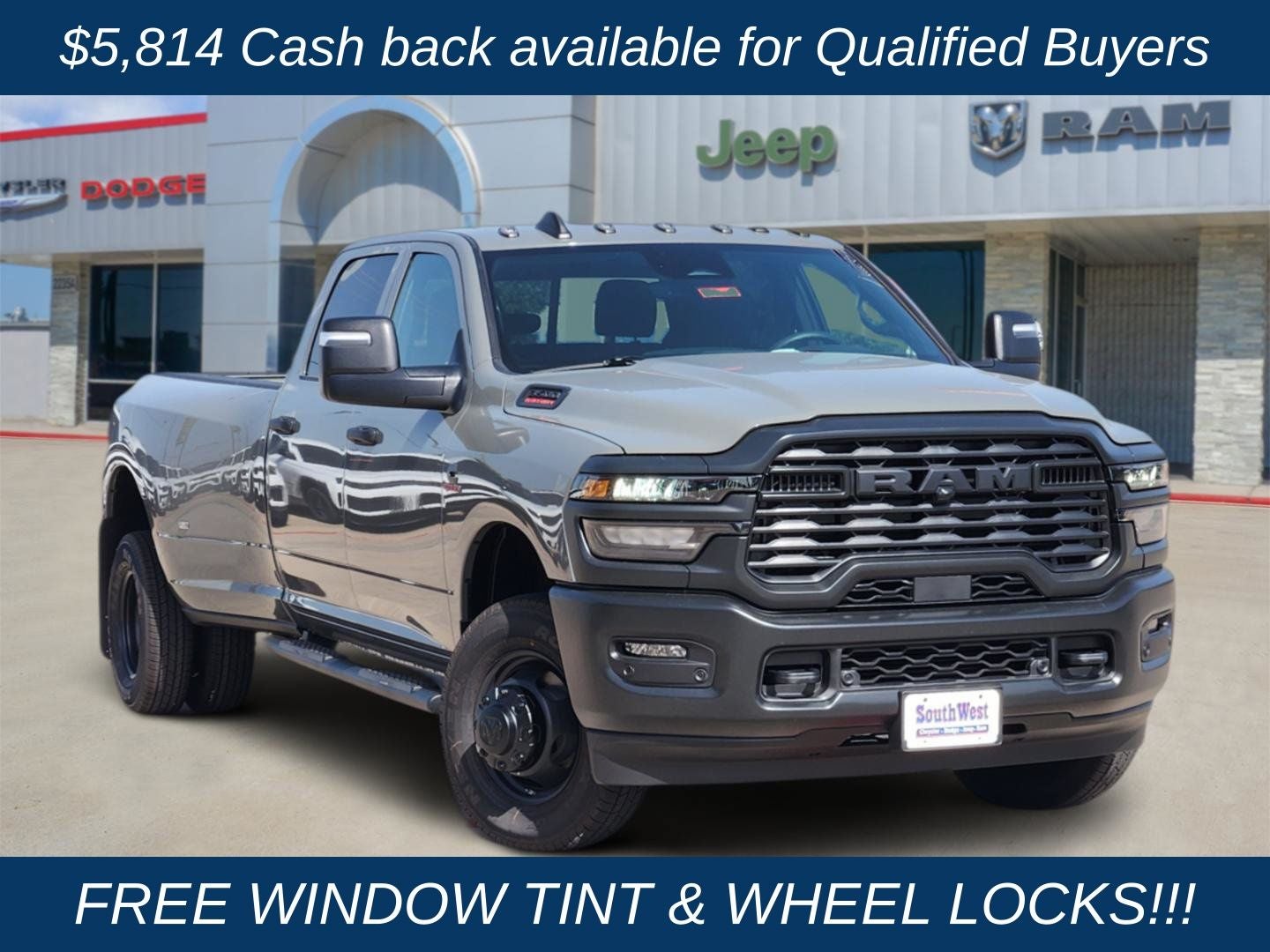 2026 RAM Ram 3500 RAM 3500 TRADESMAN CREW CAB 4X4 8' BOX in Ceramic Gray Clear-Coat Exterior Paint — front three-quarter view